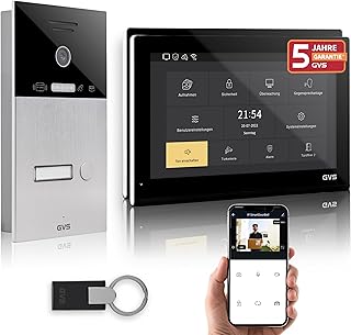 GVS - IP Video Türsprechanlage mit Türöffner, RFID Zugang, HD Kamera, 2X 10 Zoll Monitor & App - Smarte Video Türklingel mit Kamera & Gegensprechanlage für 1 Familienhaus (AVS5520U)