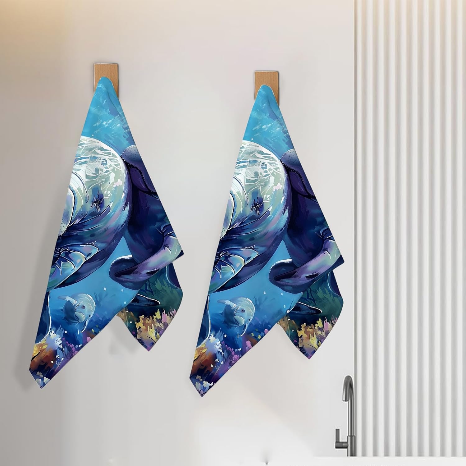 Manatee Family Hand Towel for 2 Pack,Bath Hand Towels for Bathroom Decorative Soft Absorbent Dish Towels for Kitchen, Gym, Hotel, Spa, Sport Home Decor Gifts, 14.5x28 Inch - Image 2