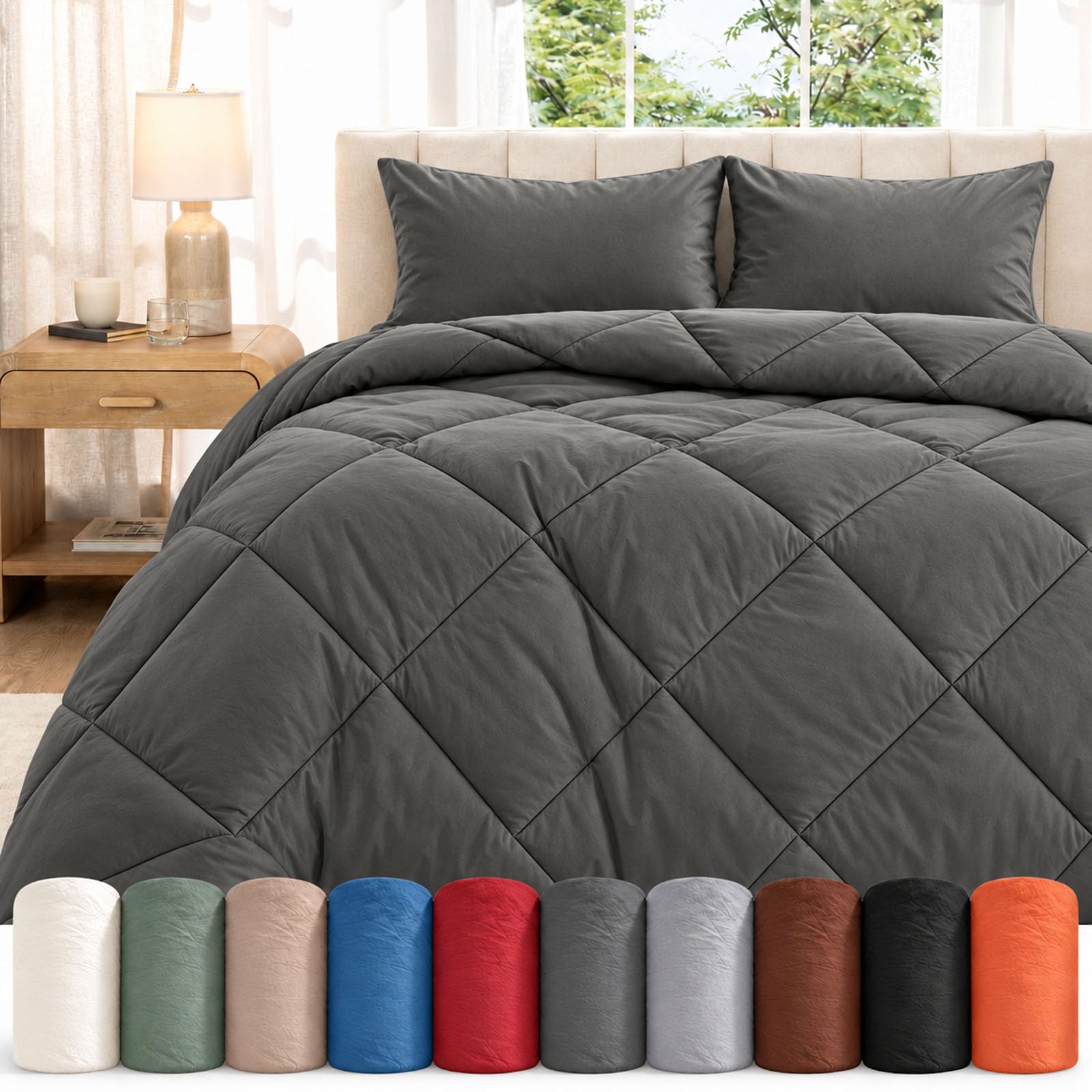 Couette Easy Sleep 2 en 1 sans Housse with 2 Pillowcases，Gris：140 x 200 cm