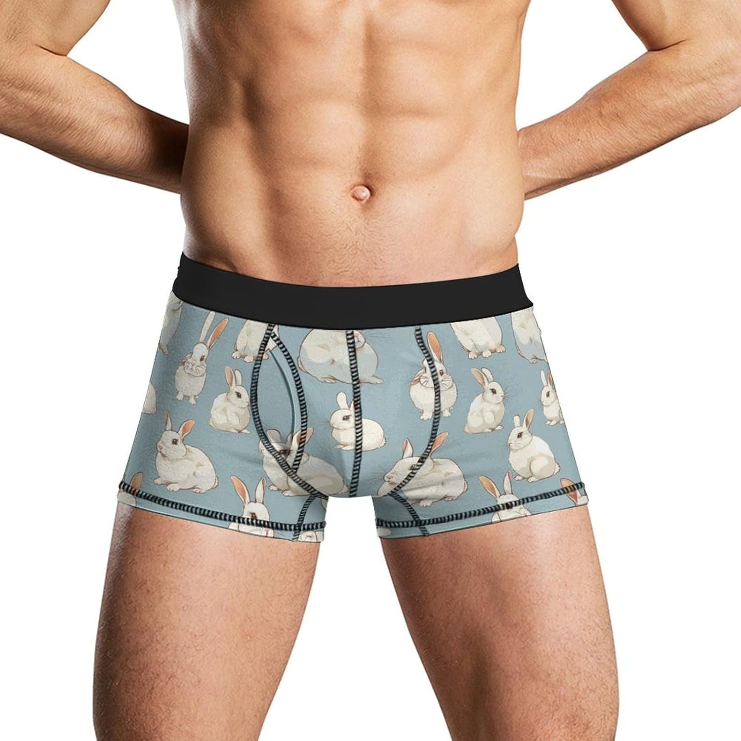 Cute Fat Rabbits Novelty Men's Trunks Soft Breathable Underwear Patterned Stretch Briefs