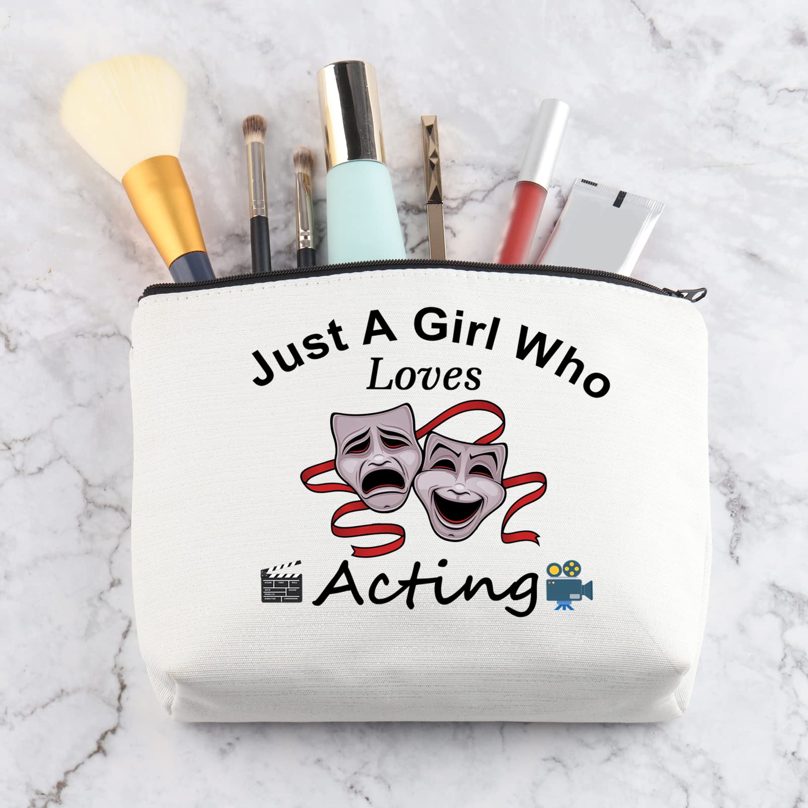 PYOUL Just a Girl Who Loves Acting Makeup Bag Theatre Lover Gifts for Actress Girl Acting Gift Theater Graduation Gift Zipper Pouch (Who Loves Acting Bag) - Image 4