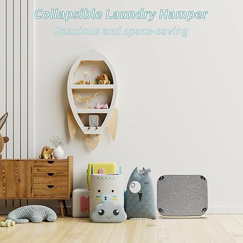 Miniatura 6 de Cesta de lavandería con ruedas y asa, cesta de lavandería de 100 litros con tapa y bolsa extraíble, cesta plegable para ropa sucia con ruedas, cesta