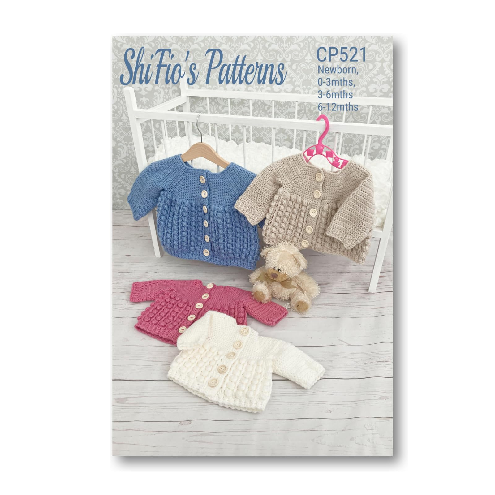 ShiFio's Patterns Crochet Pattern for Baby Cardigan in 4 Sizes # CP521 White