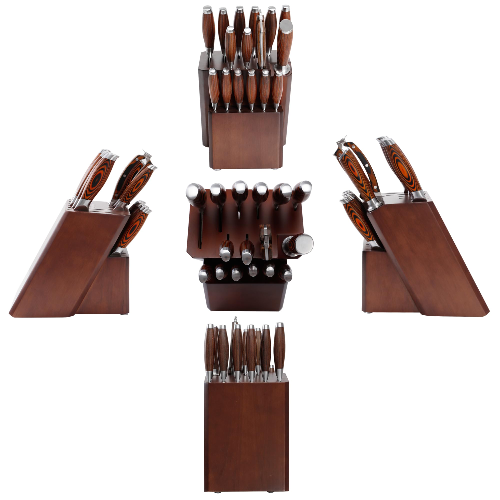 WILDMOK Juego de Cuchillos de Cocina de Acero Inoxidable Alemán Con Mango de Madera - 17 Piezas Con Cuchillo de Carne y Tijeras