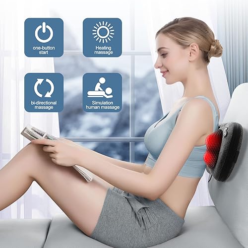 Vista 4 de VIKTOR JURGEN Masajeador de espalda, masajeador de cuello con calor, almohada de masaje regalos para hombres y mujeres, masajeador eléctrico de Gris