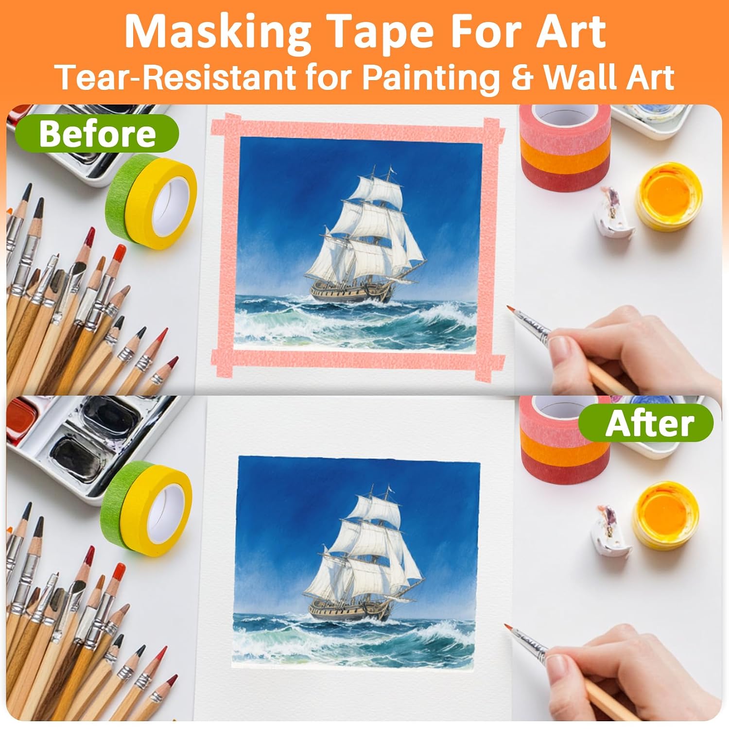 RAINFLOW Colored Masking Tape - 12 Color Tape Rolls Set Painters Tape Craft Paper Tape 0.6 Inch x 13 Yards Removable Medium Adhesive for Scrapbook Journaling Classroom Wall Art