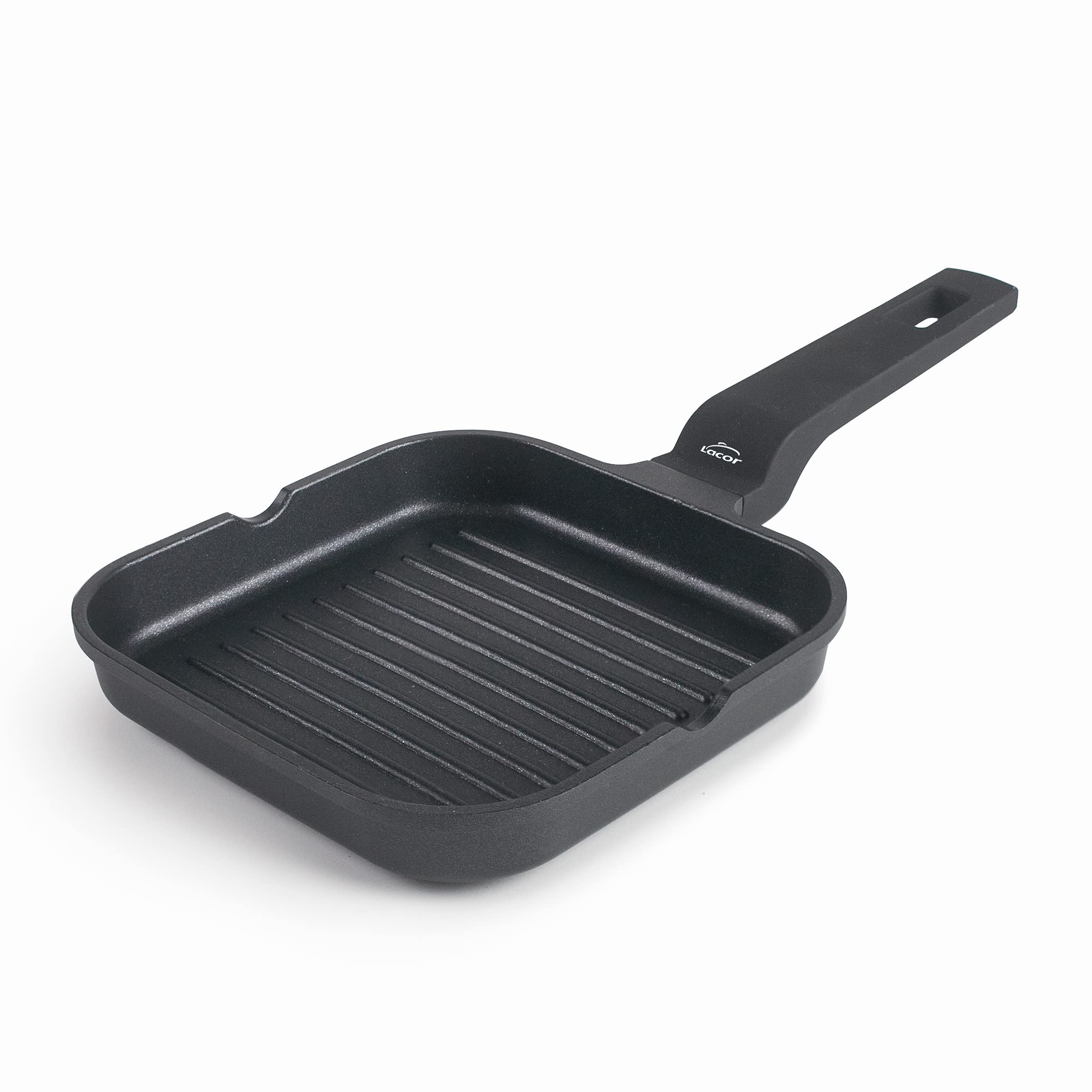 LACOR - 25162 - Grill Pan Mini Cast Aluminium 100% PFOA-Free, Non-Stick Bilayer, Suitable for Induction, Ergonomic Soft Touch Handle, 14 x 14 x 2.5 cm, Black
