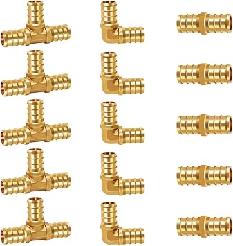1/2 inch straight/90 degree elbow/tee pex fitting, brass coupling adapts water pipes connect pvc tubing pex line with clamp ring quick manifold press into hose.15 pcs