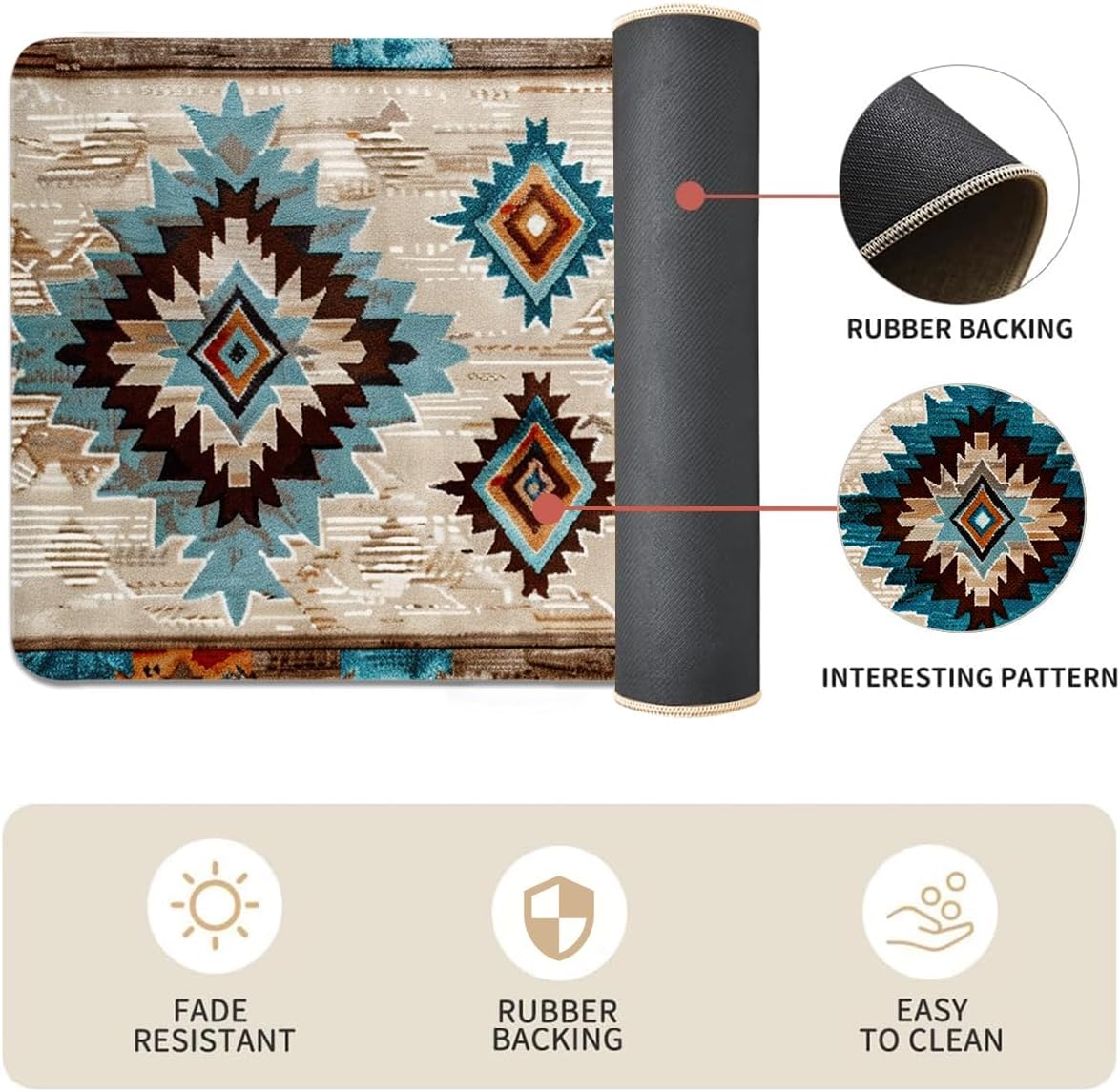 Navajo Kitchen Rugs Set of 2, Geometric Farmhouse Style Kitchen Mats with Rubber Backing Non Skid Washable, Southwestern Kitchen Decorations (17" x 29 + 17" x 47") - Image 8