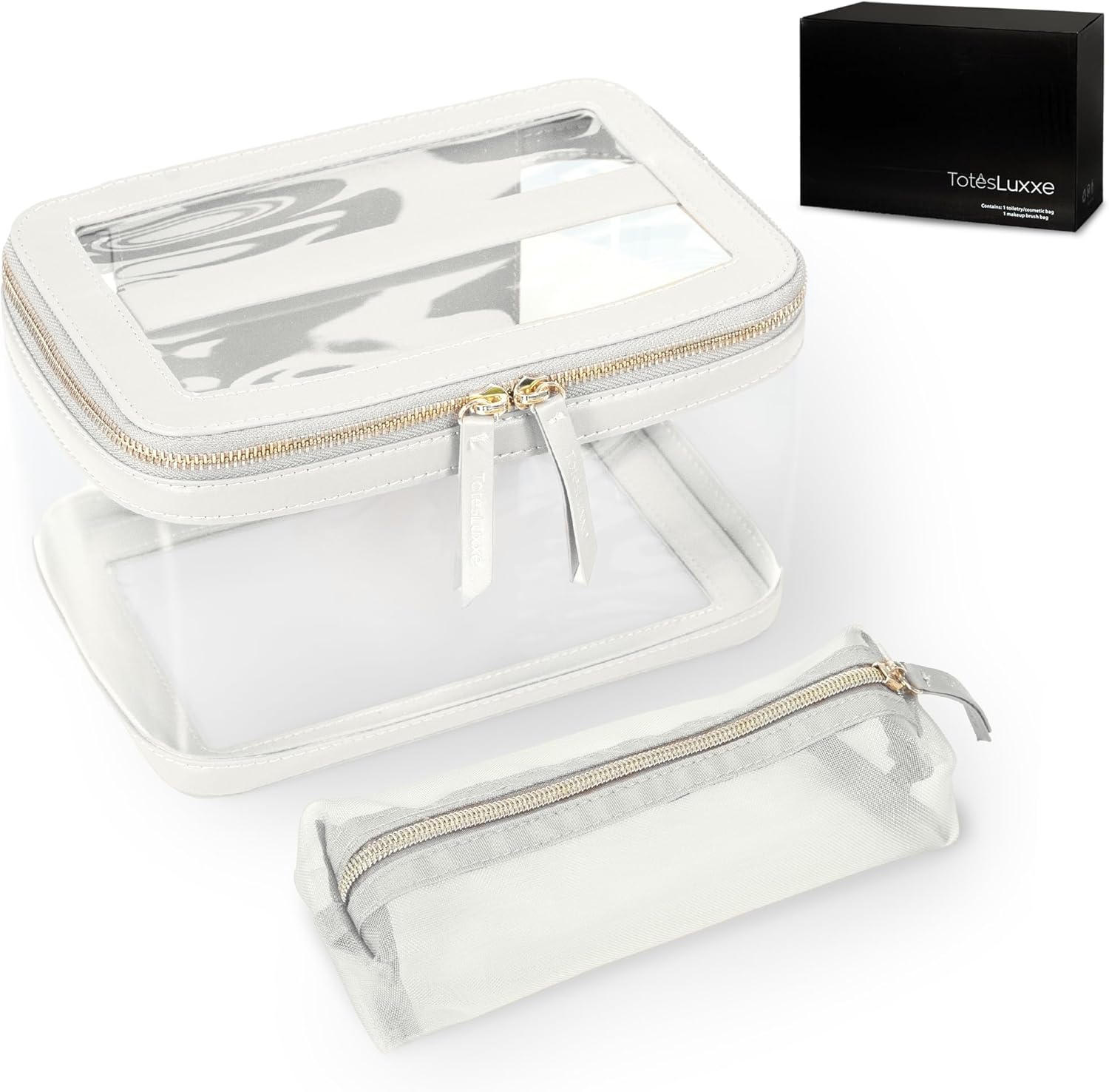 Large Clear Transparent Cosmetic Toiletries Travel Organizer with Makeup Brush Bag Travel Toiletry Bag for Women Train Case