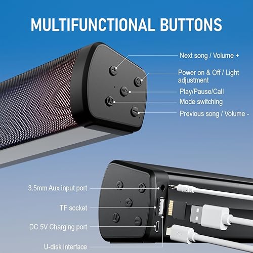Miniatura 5 de OOYY Barra de sonido portátil todo en uno con luces LED dinámicas, altavoz Bluetooth inmersivo para TV, música y juegos en casa