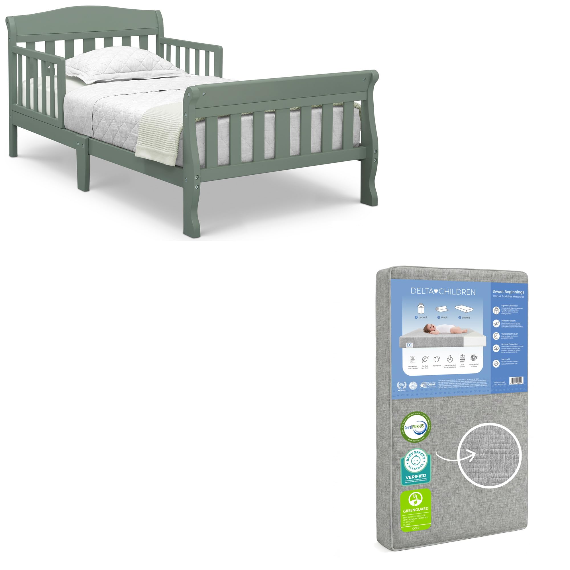 Delta Children Canton Toddler Bed &amp; Toddler Mattress, Sage