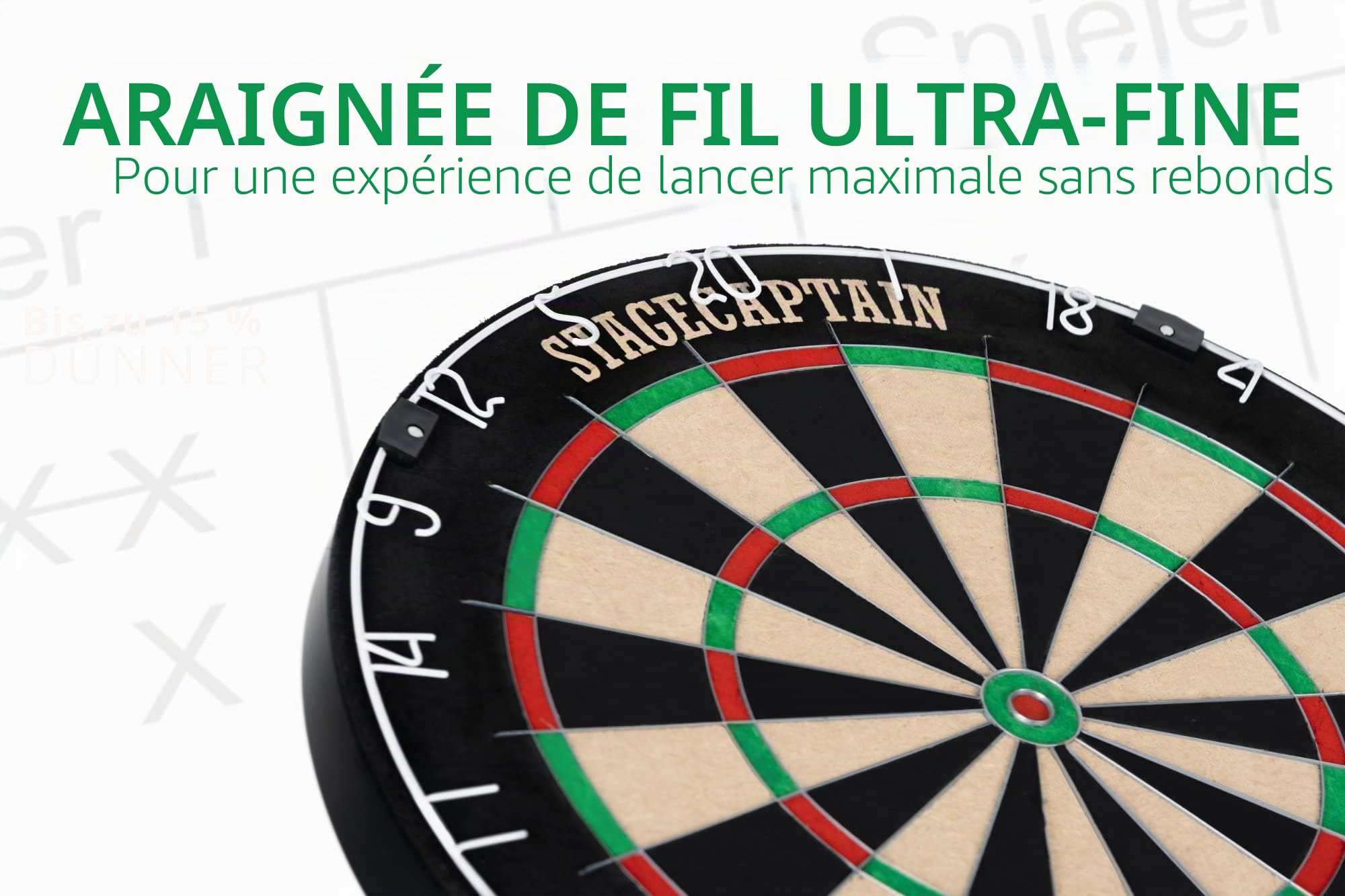 Stagecaptain DBS-1715 Bullseye Pro Cible de Fléchettes, Cible en sisal | Anneau numéroté rotatif, Matériau de la cible: sisal, Épaisseur: 3, 5 cm, Spider en fil extra fin: 0, 8 mm, Poids: 4, 5 kg