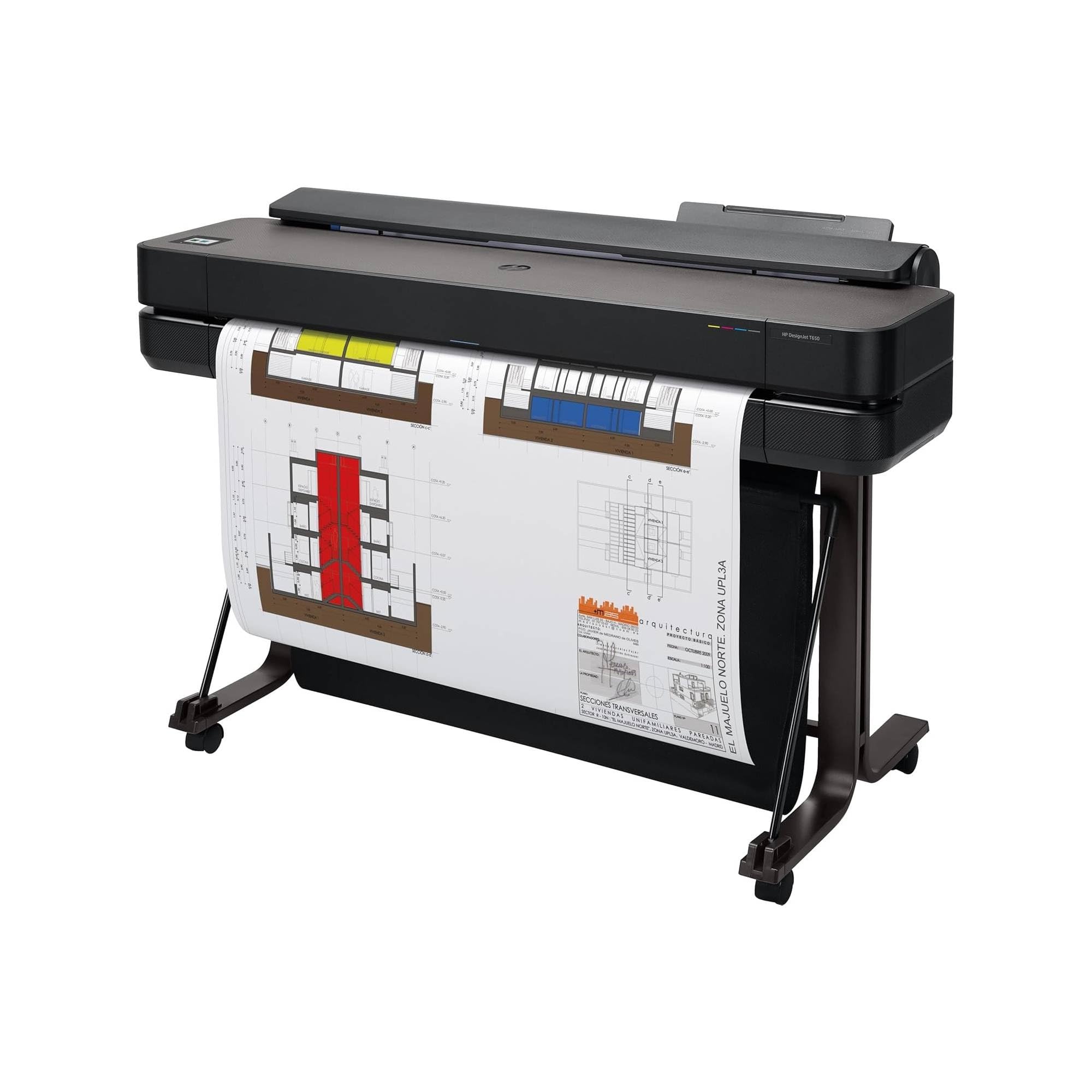 HP DesignJet T650 36-inch (5HB10D), Large Format Printer, Plotter, Standard A4-A0, 82 A1 Prints/Hour, Wi-Fi, Ethernet, USB, 2400x1200 dpi, Recycled Metal, 2-Year Warranty, Click, Black