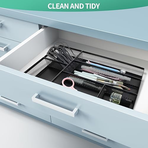 Miniatura 5 de Bandeja organizadora de cajones de escritorio de malla metálica pequeña para papel, oficina, baño, cocina, maquillaje y tocador, organizador de