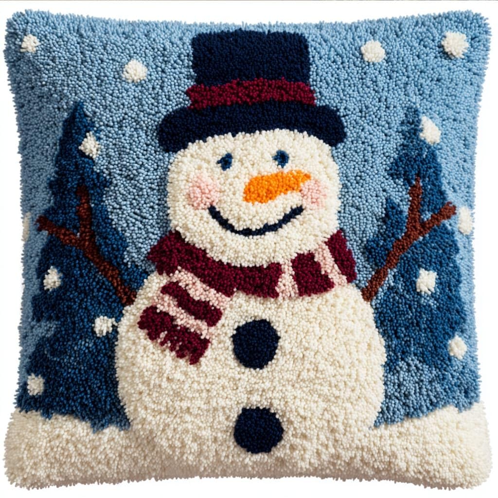 AxiangziK Latch Hook Pillow Kit,Snowman DIY Cushion Cover 43X43Cm
