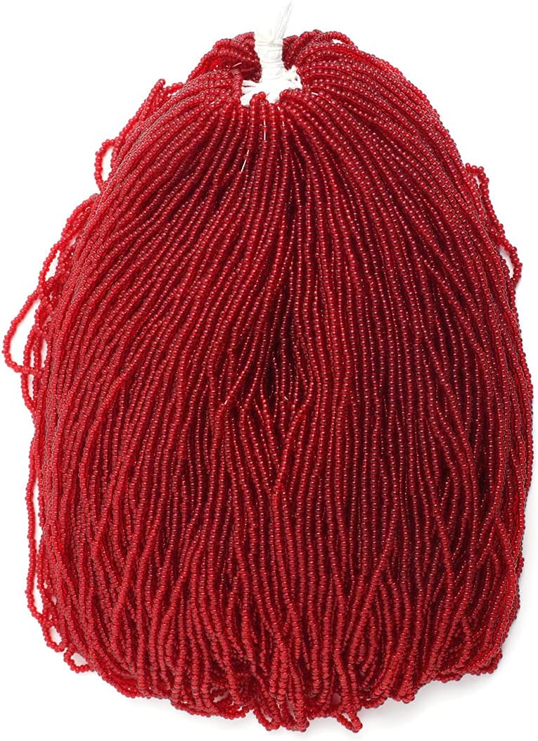 Czech Glass Seed Beads 11/0 (2.1mm Diameter) Transparent Red Strung DIY Jewelry Making Beadss - 500g Bulk Bag by Preciosa (Jablonex)