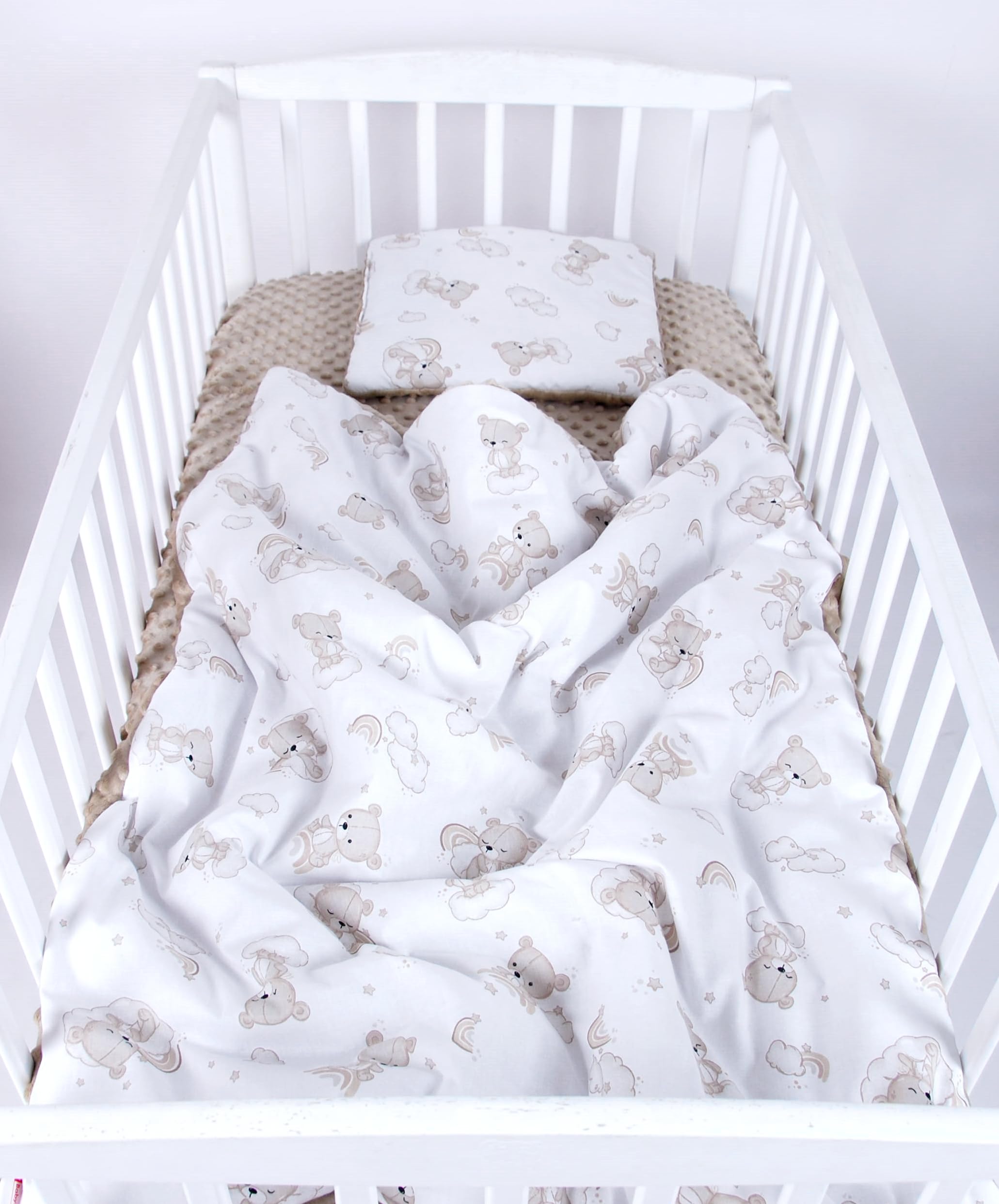 Babylux Babydecke 75x100 cm mit Kissen 30x35 cm – Kuscheldecke aus Minky & Baumwolle – Krabbeldecke für Kinderwagen, Babybett & Spielgruppe (K138 - Bären)