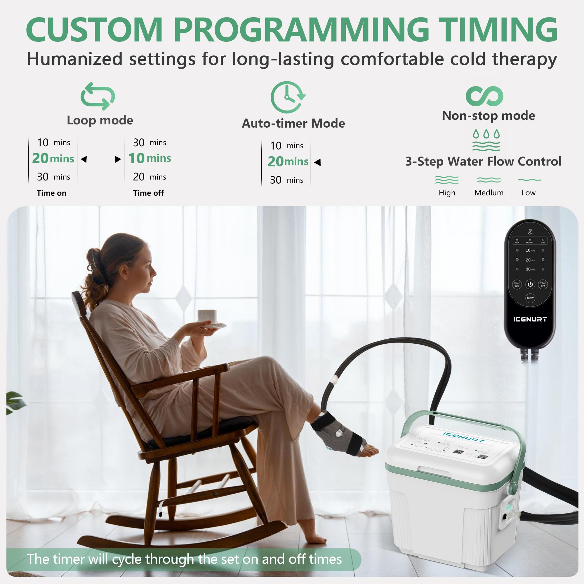 Macchina per terapia del freddo con timer programmabile, Macchina per il ghiaccio portatile per caviglia dopo l'intervento chirurgico, Sistema di recupero della sostituzione della caviglia