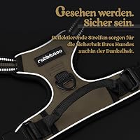 Ham pentru câini rabbitgoo No Pull, mărimea S, ham reglabil pentru piept, respirabil, cu control anti-tragere, benzi reflectorizante, kaki, pentru plimbări 8