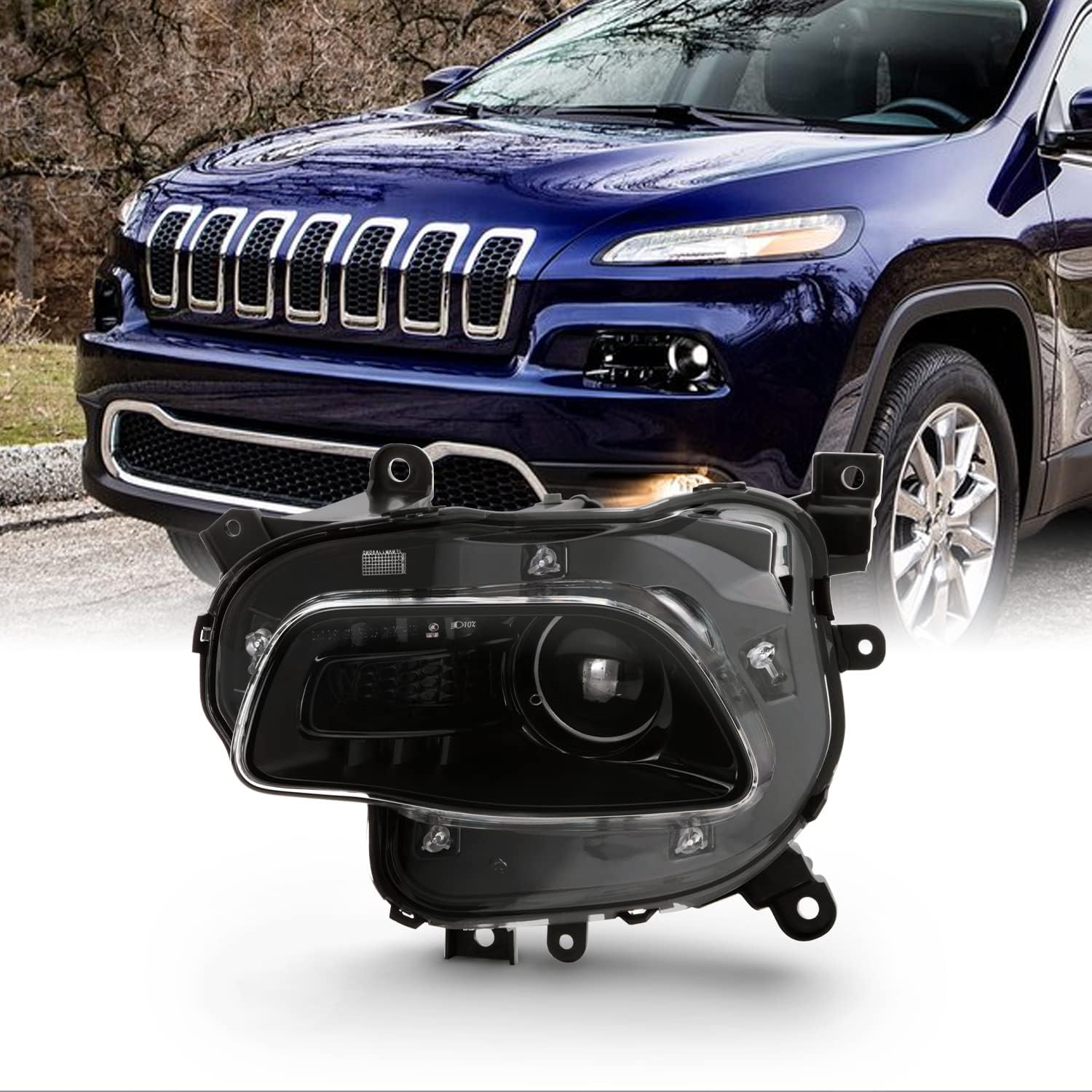 AKKON - Fits 2014-2018 JEEP Cherokee [HID/Xenon Type] Projector Black Headlight Headlamp Driver Left Side Replacement