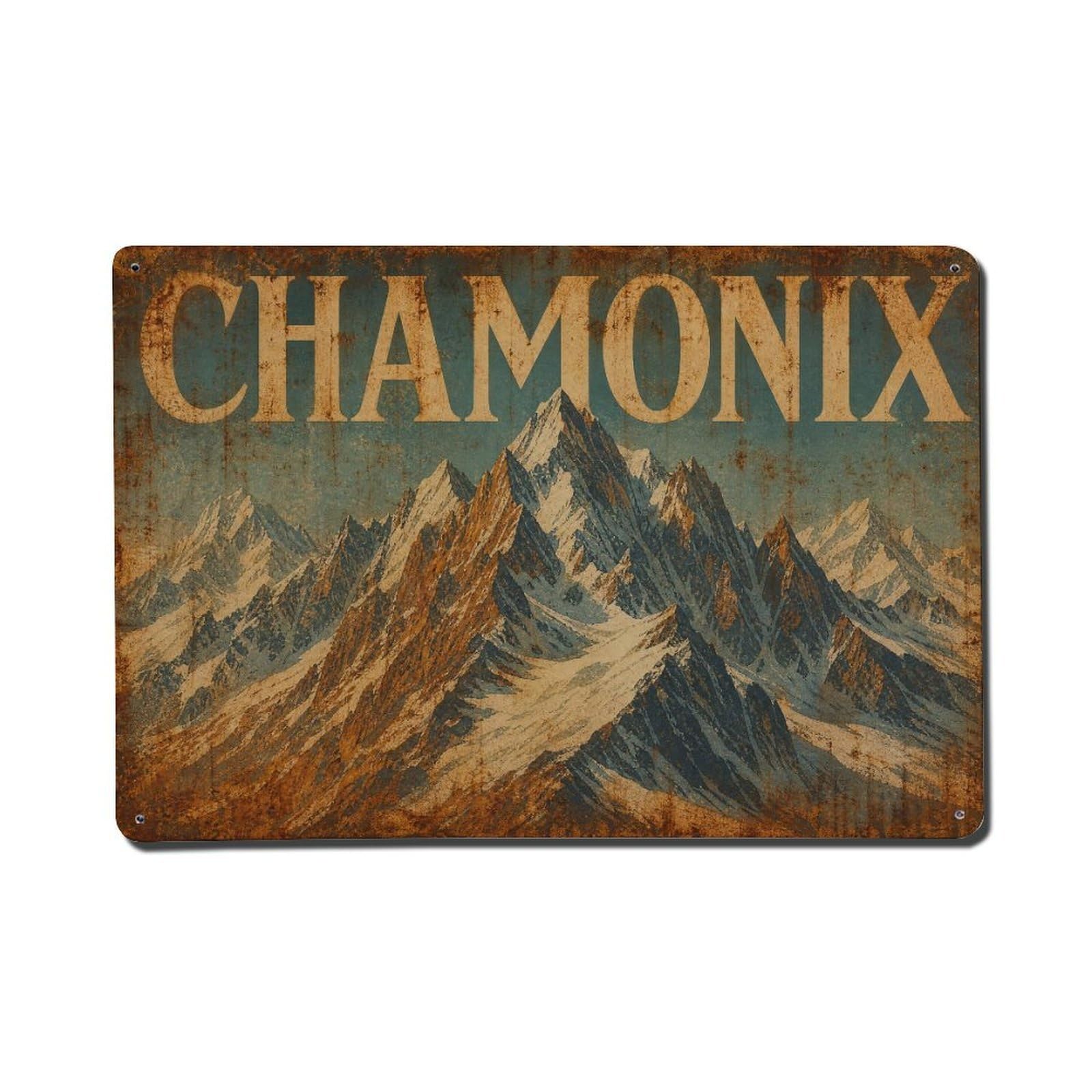 Vintage Travel Chamonix Snowy Mountain Range France Metal Tin Sign