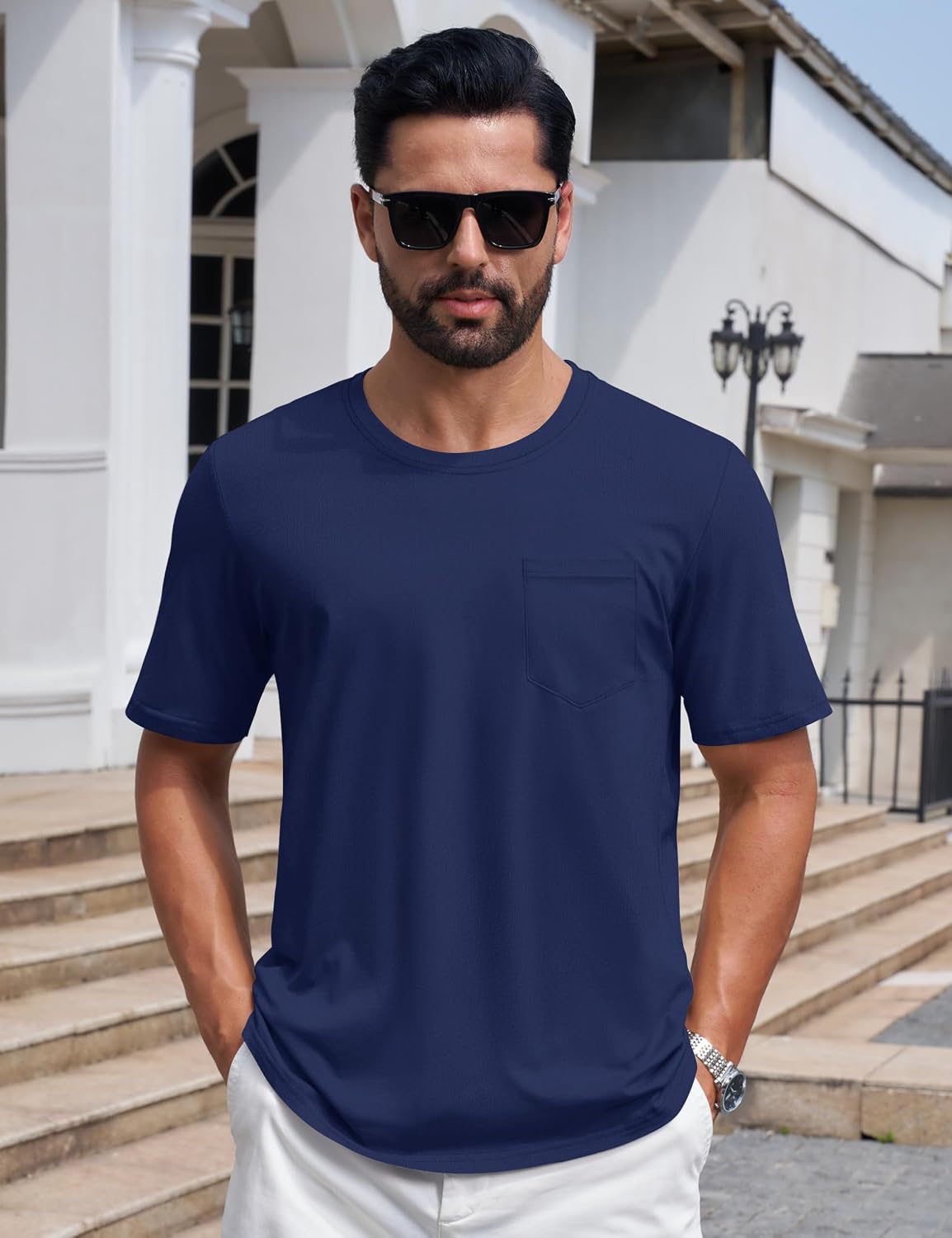 Cotrasen Mens T-Shirts Cotton Short Sleeve Pocket Tee Shirt Casual Crew Neck Moisture Wicking Soft Basic T Shirts
