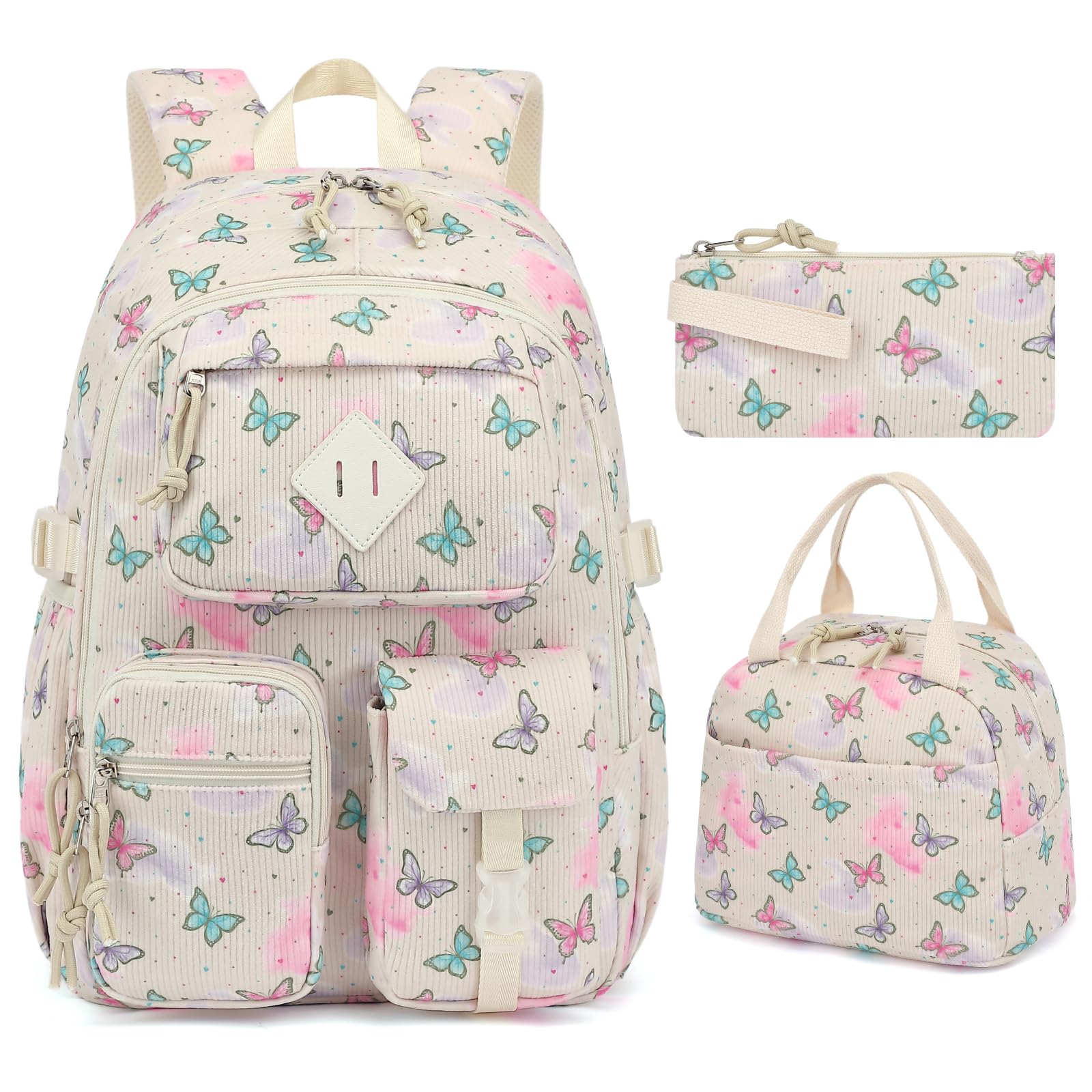 Lroiutian Corduroy 3-Piece Backpack Set For Girls Boys School - View #4