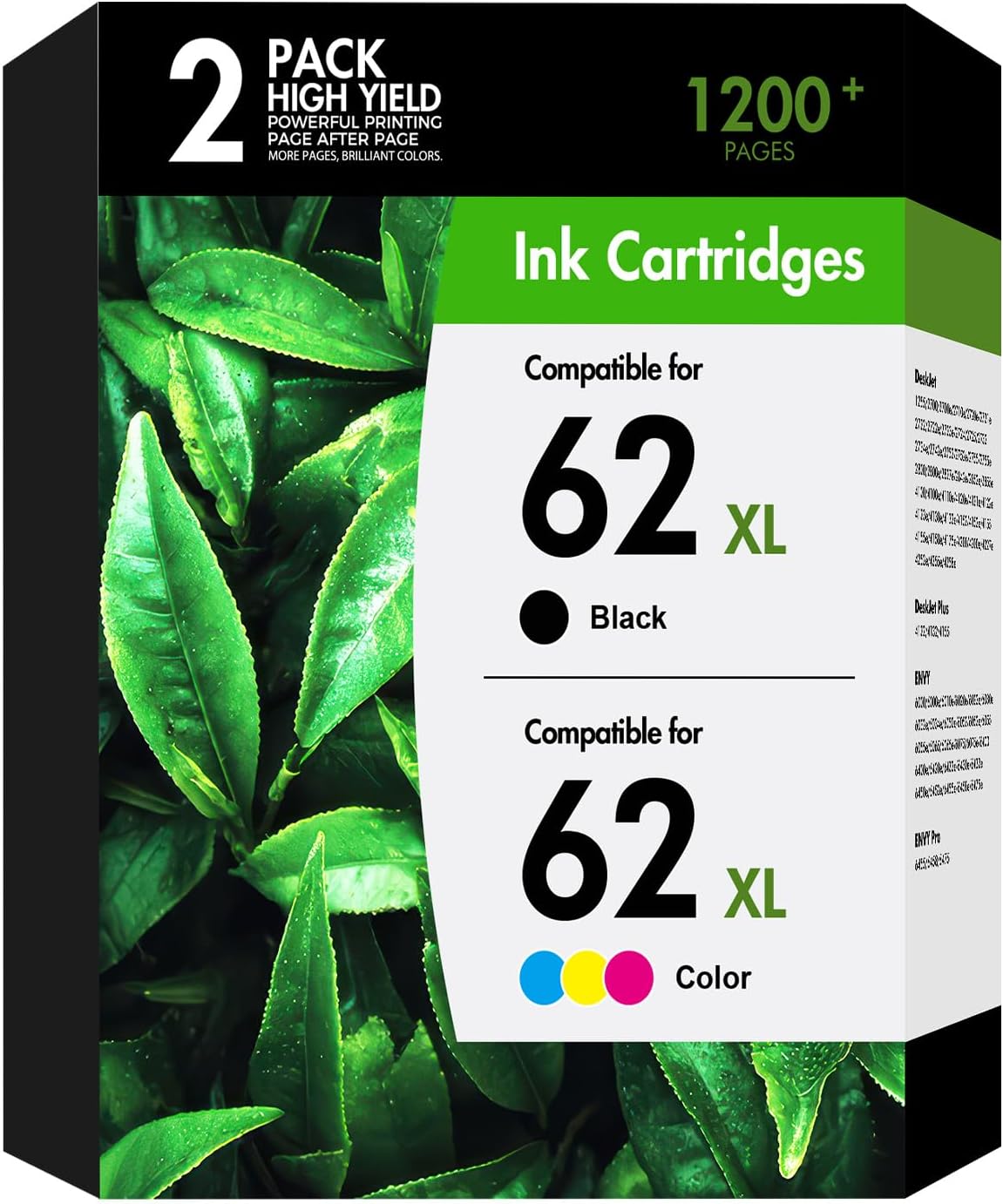 62 62XL Ink Cartridges Black and Color Combo Pack Envy 7640 5660 Replacement for HP 62 62XL Ink Envy 7645 5540 5740 5660 5740 OfficeJet 200 250 Printer High Yield Black Tri-Color 2-Pack