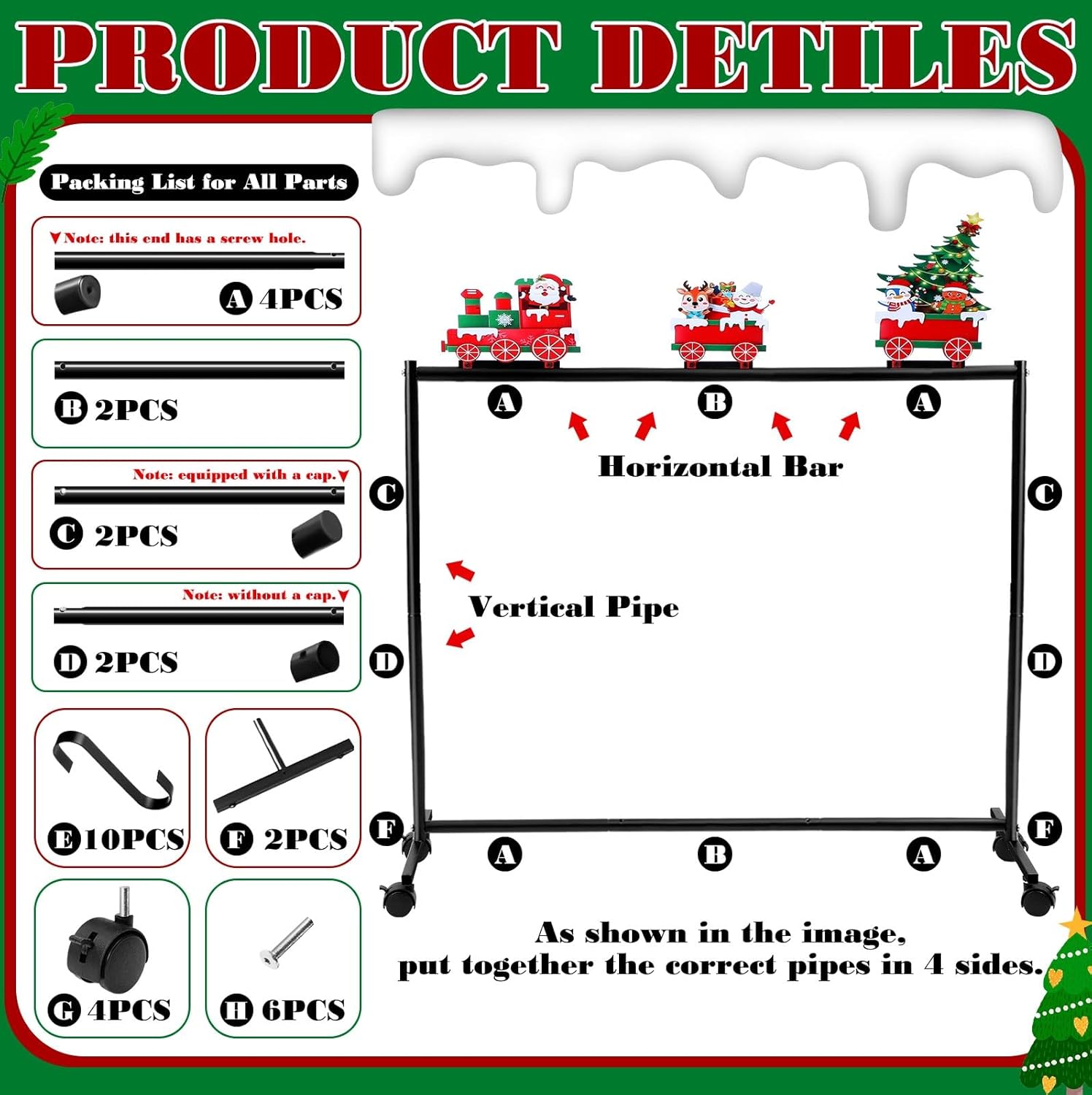 35 x 31 Inches Christmas Stocking Holder Stand with 10 Hook Metal Heavy Duty Free Standing Christmas Stocking Rack Stand with Wheels Merry Christmas Stocking Decorations Living Room