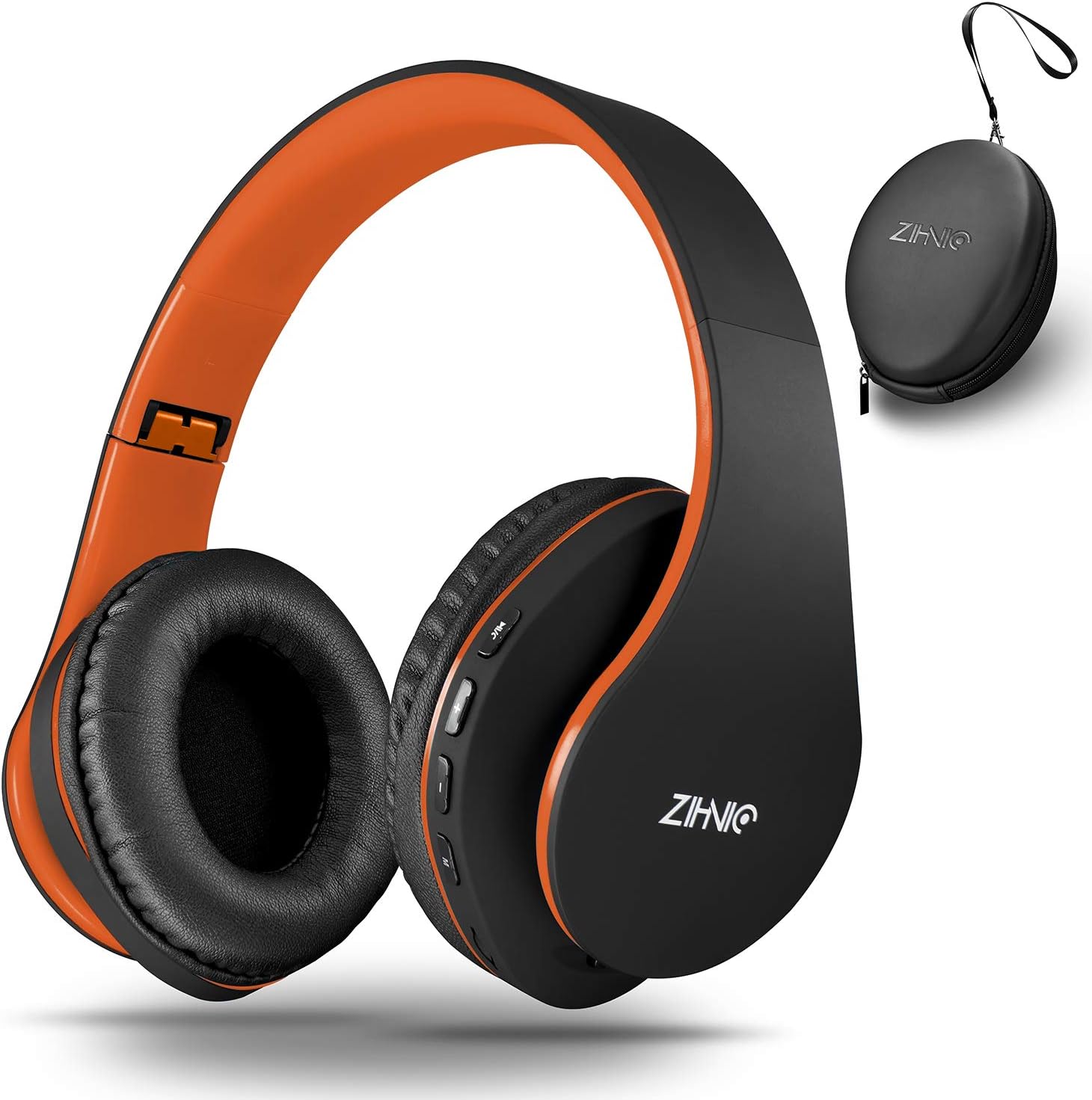 - ZIHNIC Bluetooth Headphones Over-Ear, Foldable Wireless and Wired Stereo Headset Micro SD/TF, FM for Cell Phone,PC,Soft Earmuffs &Light Weight for Prolonged Wearing(Black/Orange)