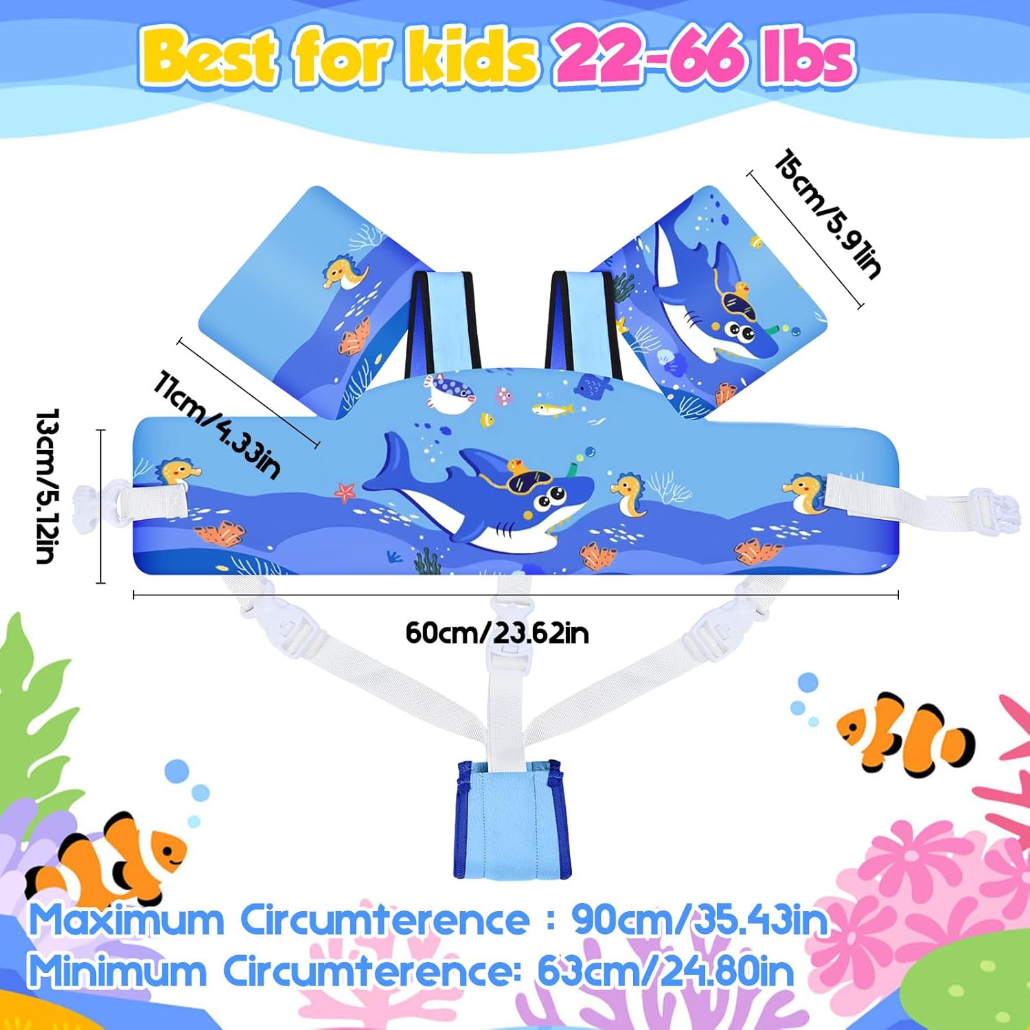 Toddler Swim Vest, Toddler Floaties for 22-66 lbs Boys & Girls, Kids Puddle Jumper Removable with Crotch Strap & Shoulder Harness Arm Wings for 1 2 3 4 5 6 7 Years Old Baby Children Sea Beach Pool