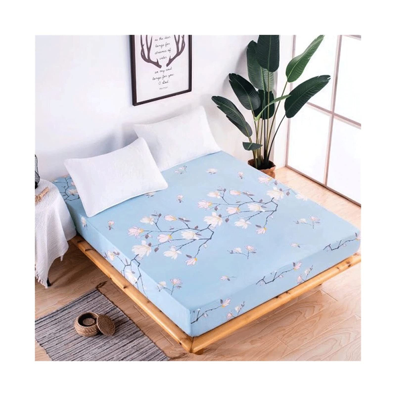 Housse de matelas imperméable PAHION lit 150x200 motif imprimé bleu F