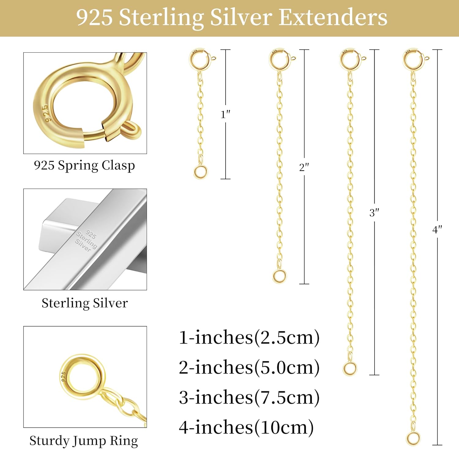Necklace Extender 925 Sterling Silver Hypoallergenic Chain Extender with Jewelry Clasps, Necklace Bracelet Anklet Extension for Women - Image 3