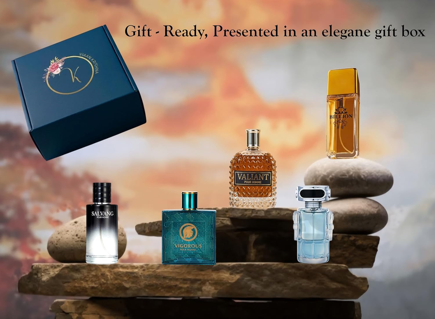 Signature Scent 5-Piece Men’s Fragrance Gift Set – Woody, Spicy & Citrus Cologne Collection – Includes Salvang, Billion, Vigorous, Valiant & Robot – Long Lasting Travel Size (30ml Each) Ideal Gift Set