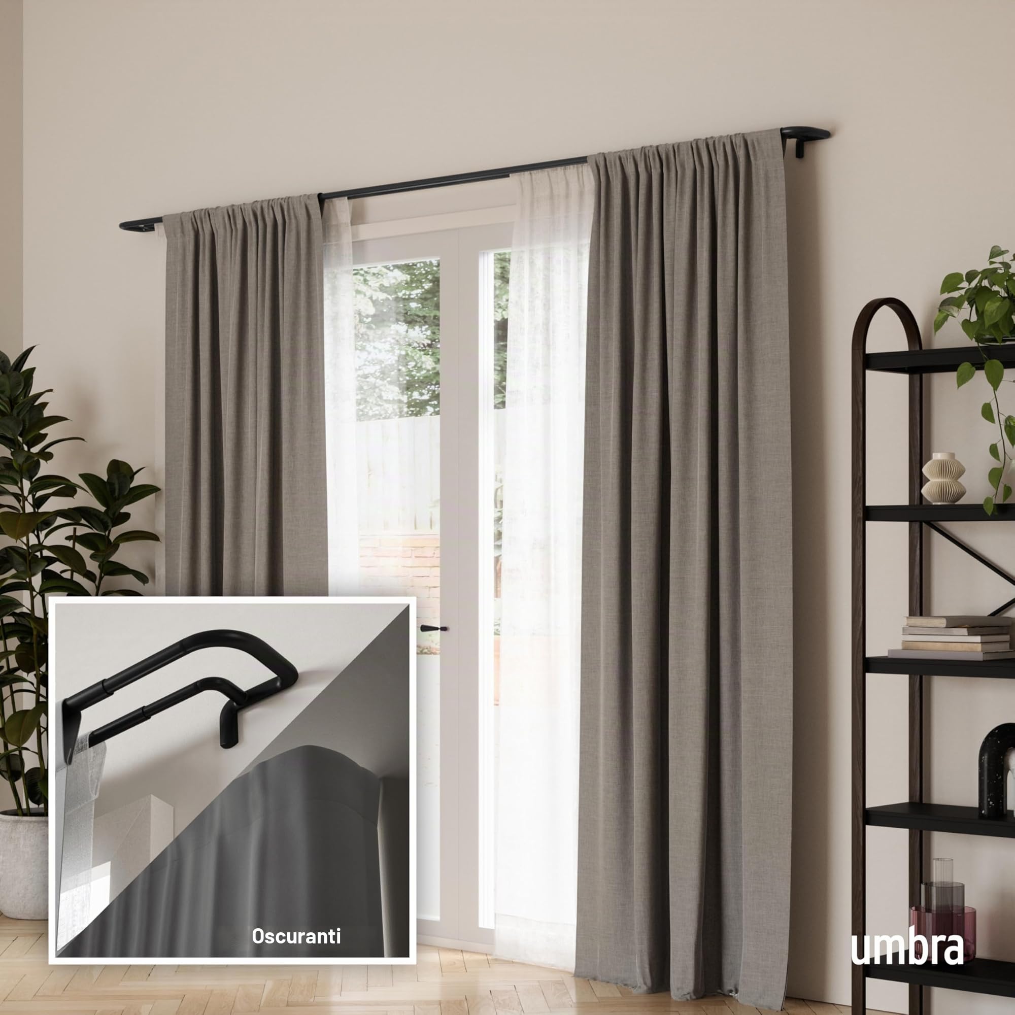 Umbra Set di aste doppie per tende Twilight, il design avvolgente è ideale per tende oscuranti o tende oscuranti, da 76 a 213 cm, nero