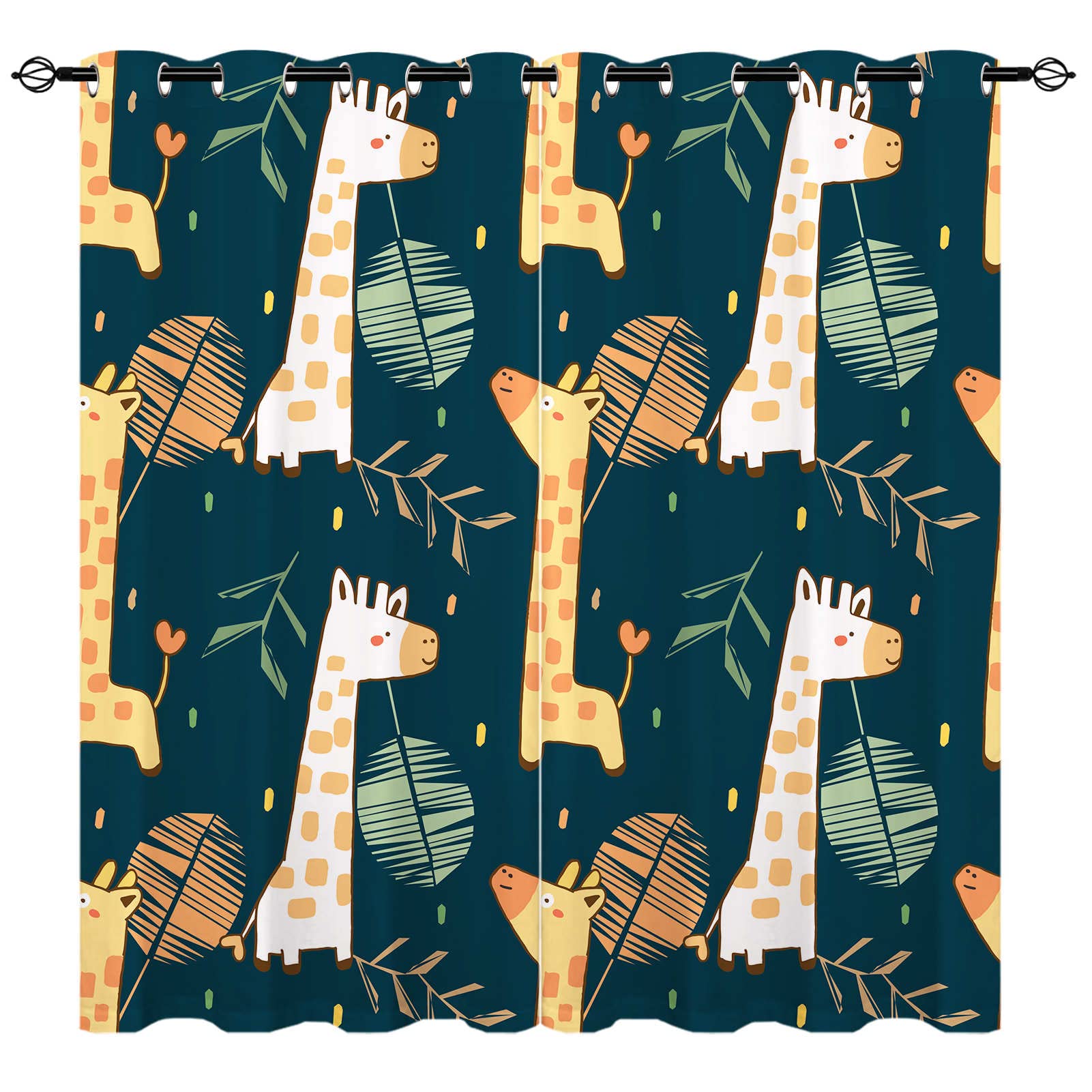 YUANZU Giraffe Curtains - Kids Palm Leaves Tropical Plant Jungle Safari Animals Print Pattern Eyelet Blackout Room Darkening Window Drapes for Boys Girls Baby Bedroom 2 Panels W75cm x D166cm