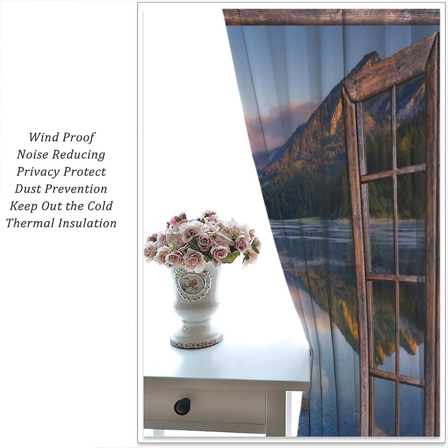 Nature Scenery Curtains,Forest Tree Jungle Sunset Landscape Window Frame Scenery Blackout Rod Pocket Window Treatment for Living Bedroom Office Cafe Kitchen Drapes 42" W X 45" L