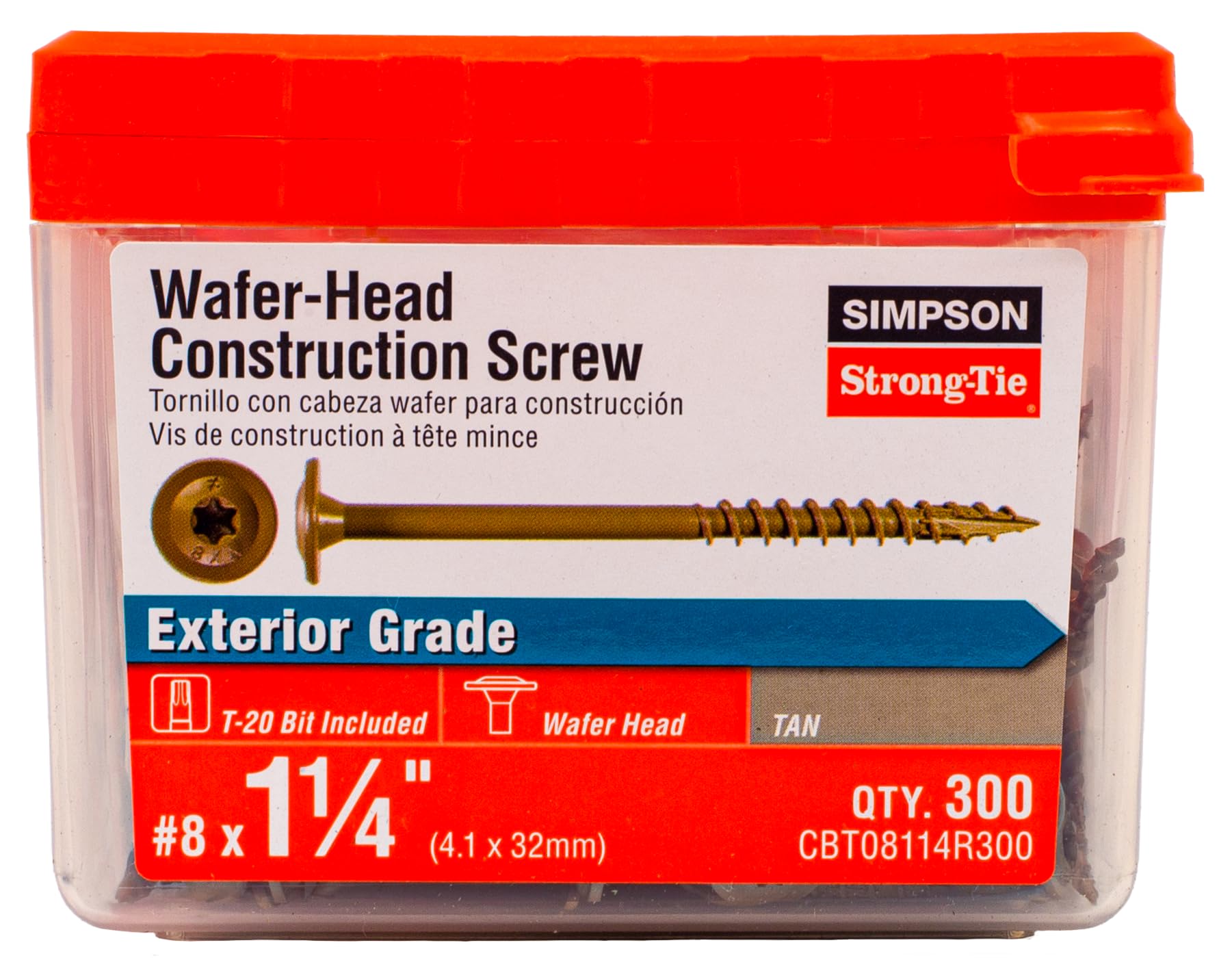 Simpson Strong-Tie CBT08114R300 Wafer-Head Construction Screw — #8 x 1-1/4 in. T20, Quik Guard, Tan (300-Qty)