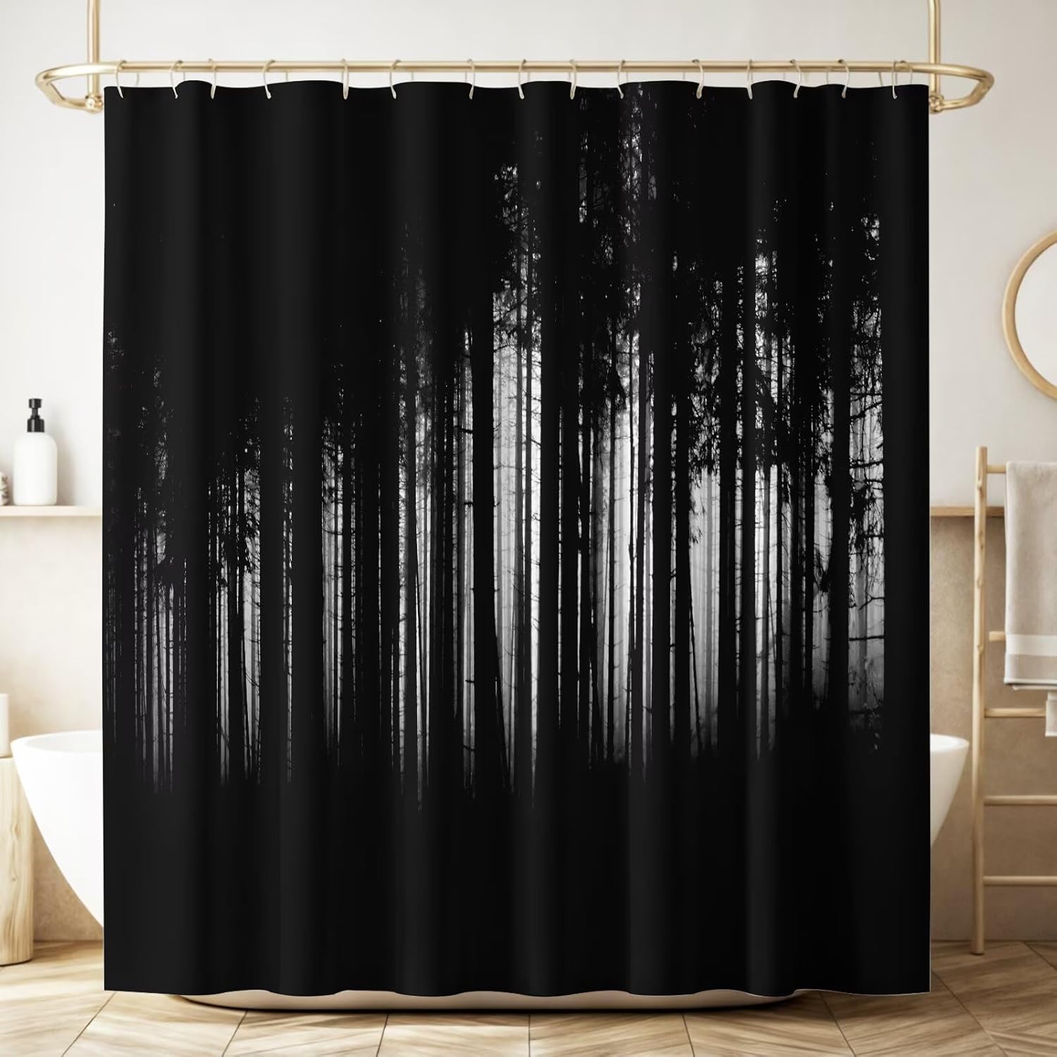 Gothic Style Landscape Shower Curtain Horror Dark Forest Halloween Grunge Background Waterproof Fabric Bathroom Curtains Home Privacy Bath Decor with Hooks 66x72Inch(168x183cm)