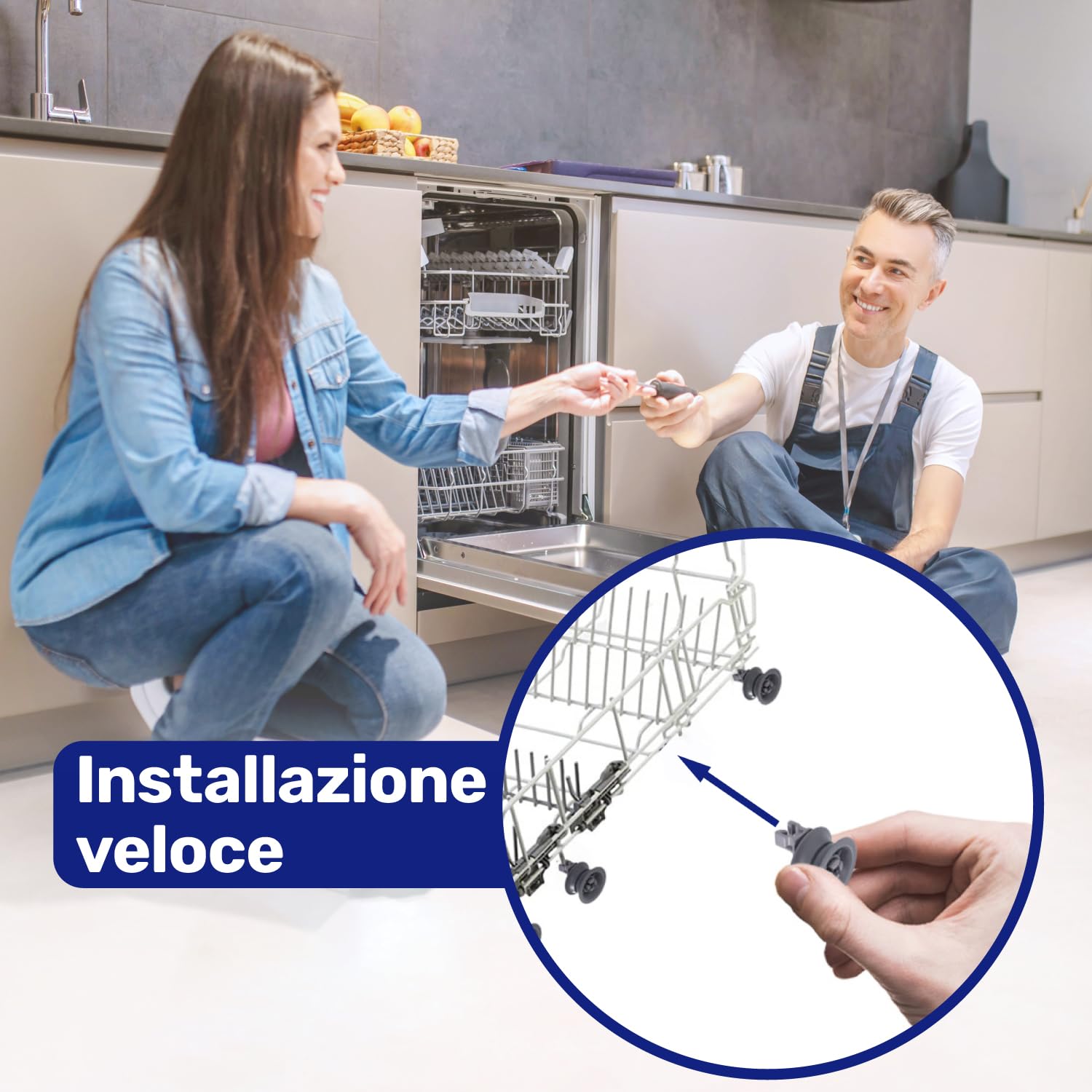 2 Rulli Superiori Per Lavastoviglie ERP 611666, Compatibili Bosch E Thermador, Grigi