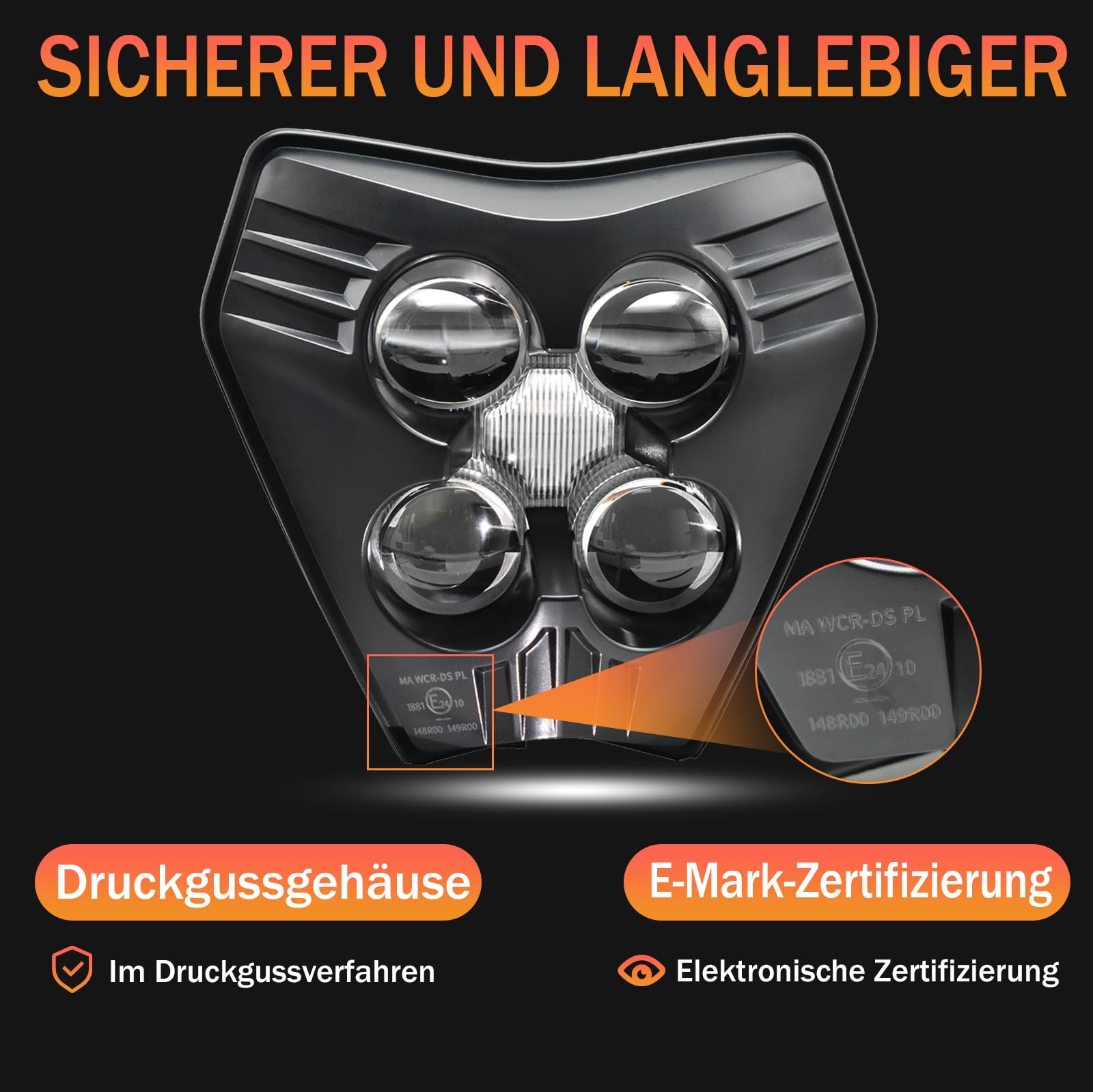 LED Motorrad Scheinwerfer E-GeprüFt Mit Fern- und Abblendlicht Tagfahrlicht für KTM EXC EXC-F XC XCW SX SXW SXF 125 250 300 350 450 500 2024-2025