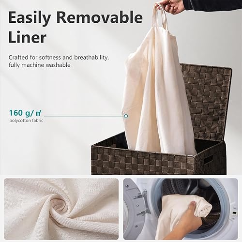 Miniatura 6 de Fiona's magic - Cesta para ropa sucia con tapa, tejida a mano con bolsas de forro extraíbles, cesta alta plegable para dormitorio, baño y