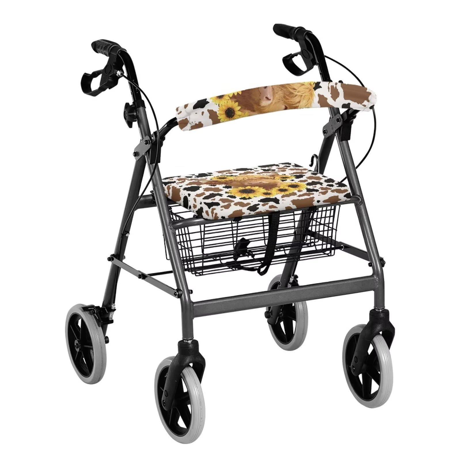 Highland Cow Sunflower Walkers for Seniors with Seat Covers Soft Walkers Seat Covers Universal Rollator Walker Seat and Backrest Covers for Seniors Women Men