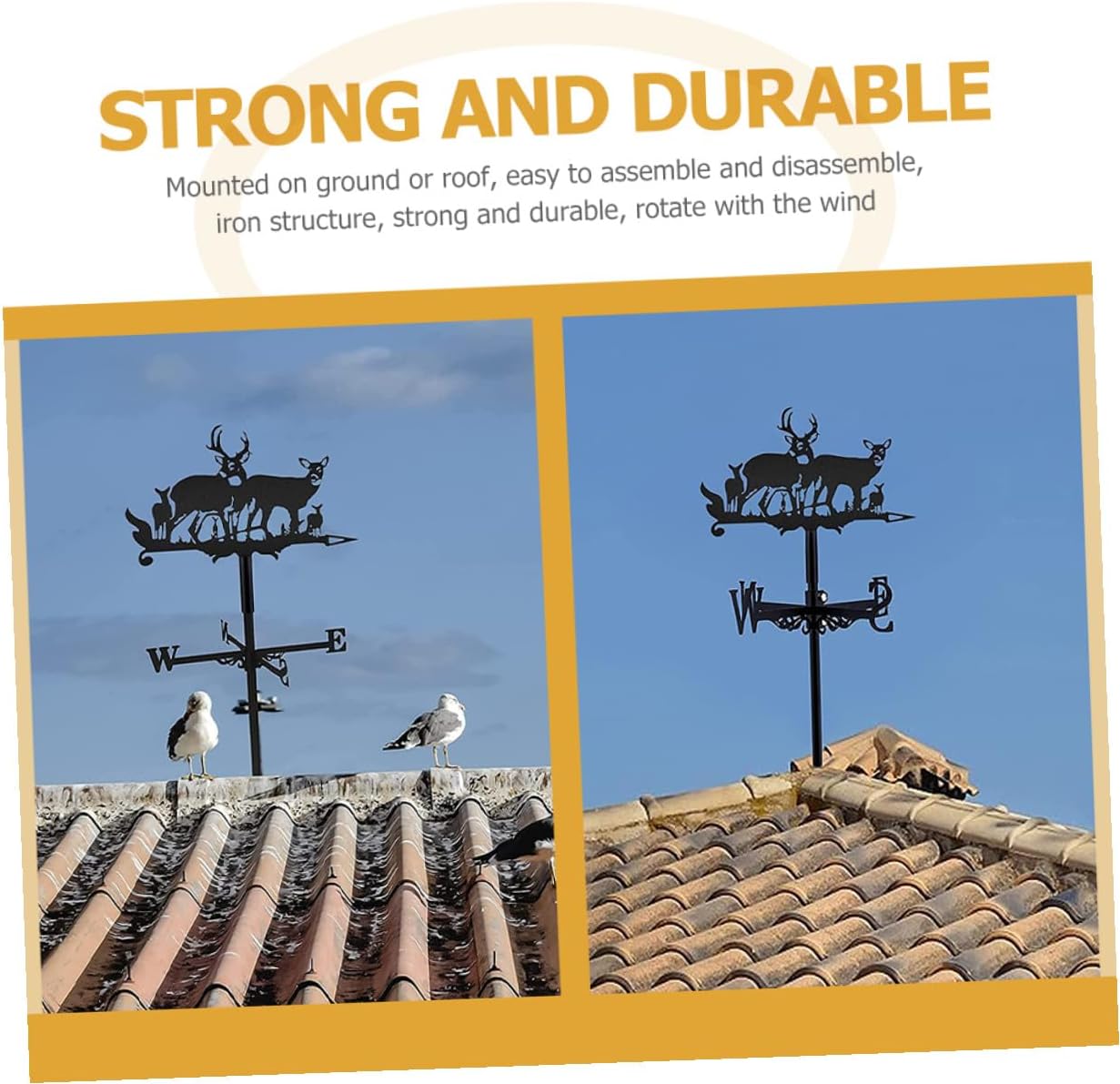 Iron Weather Vane Elk Design with Metal Stand Outdoor Lawn and Garden Vane Ornament for Roof Wind Direction Measurement