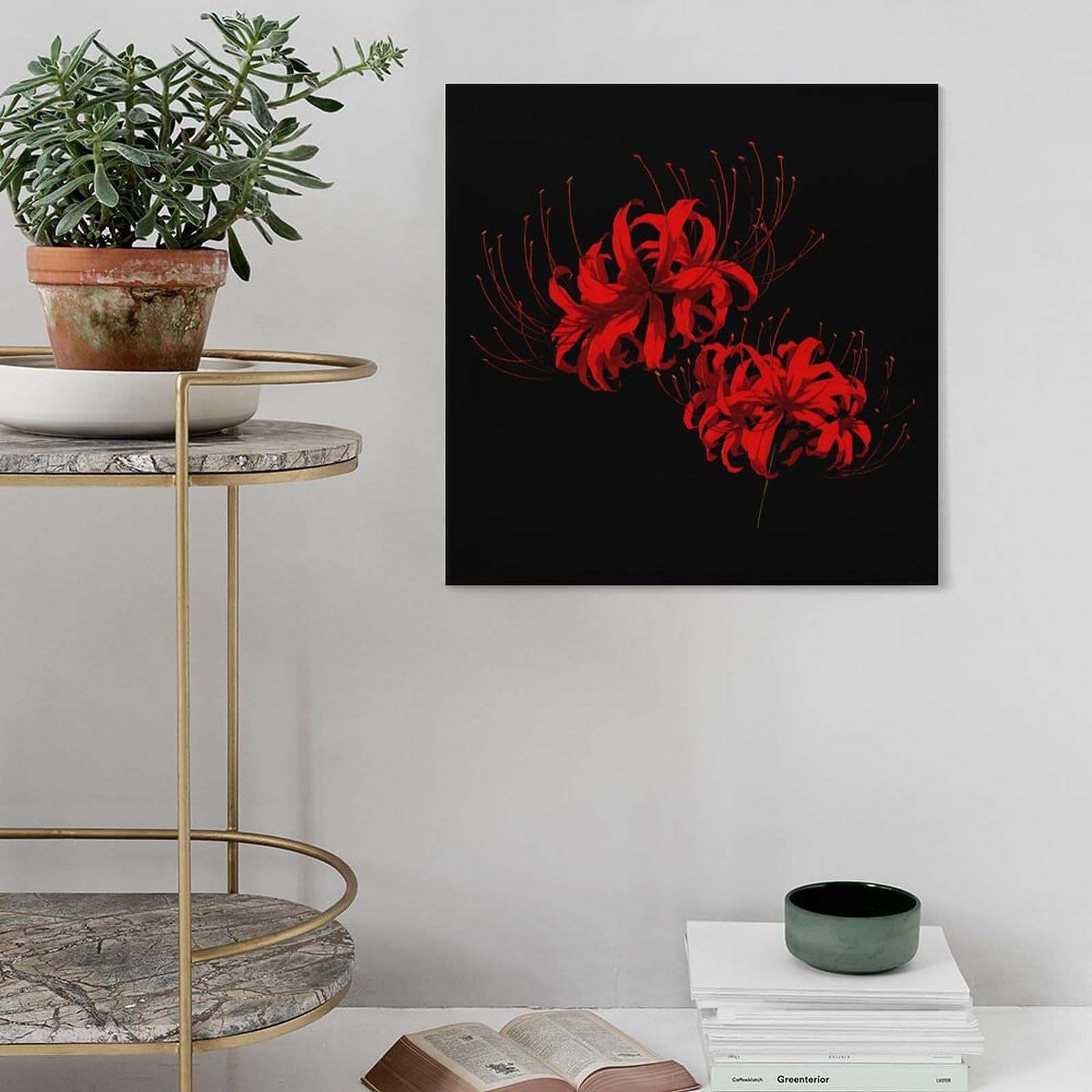 Amazon.co.jp: 壁アート 彼岸花 花柄 木枠付き 装飾画 壁画 木枠