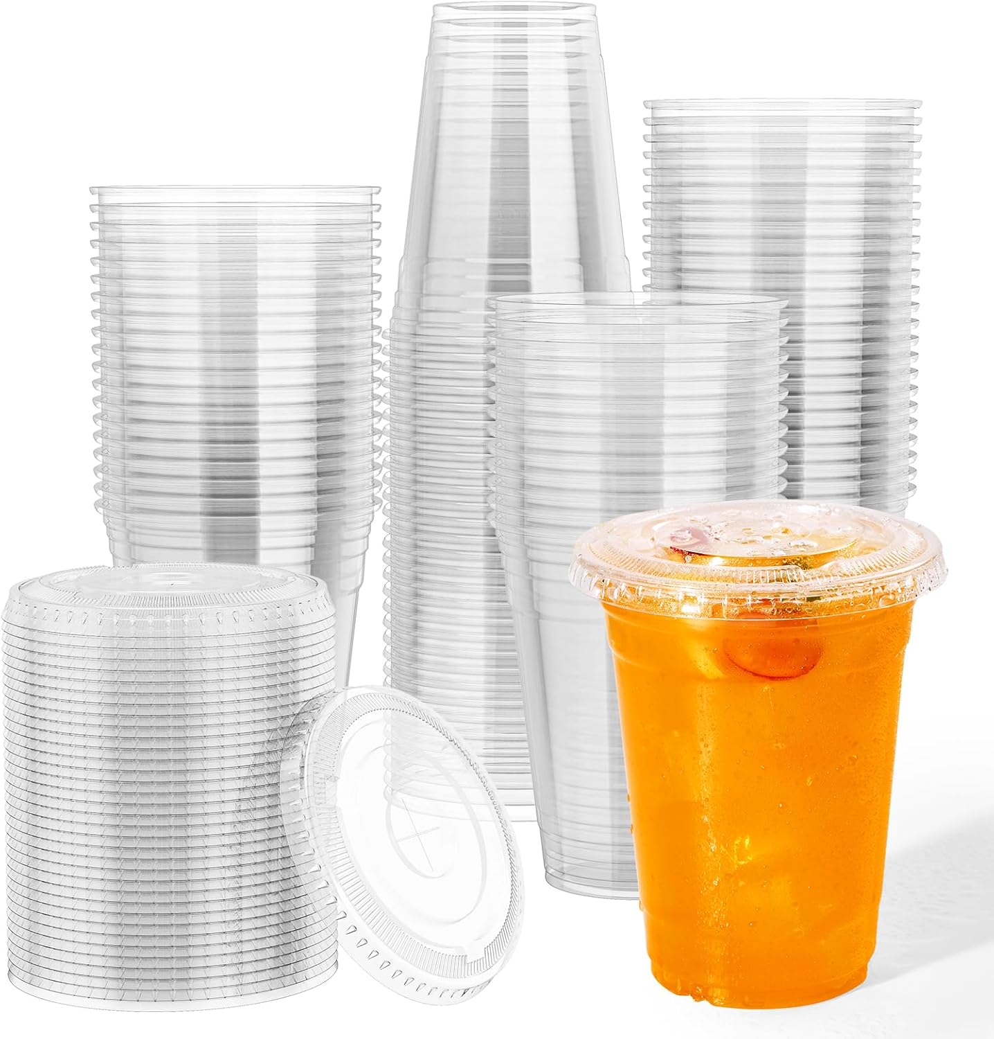 JOLLY CHEF 16 oz Plastic Cups with Lids, 500 Packs Crystal PET Clear Cups, Disposable Ice Coffee Cups with Lids For Coffee Milkshake Daily Use, Party and Wedding Clear 16oz-500count