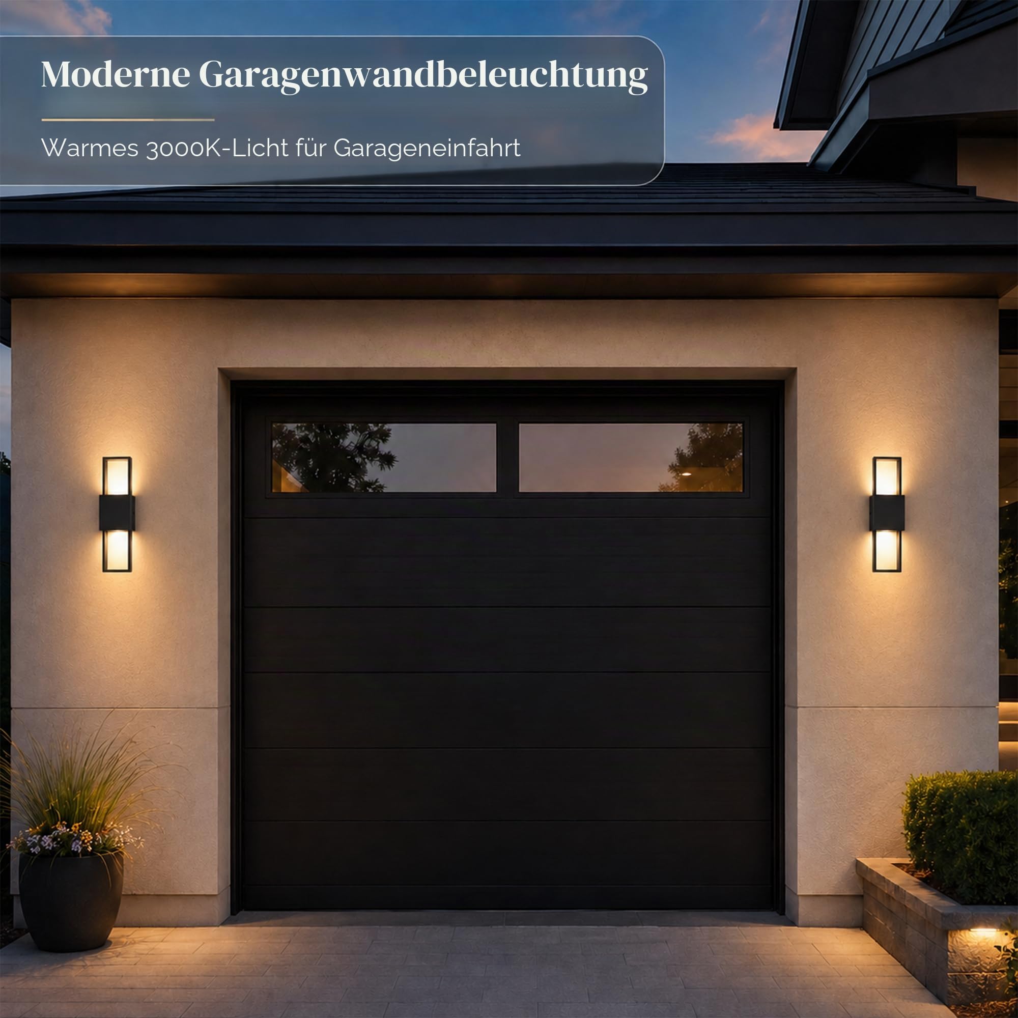 Alighting 10W LED Außenwandleuchte Up & Down 2 Pack | 3000K Warmweiß, Metall und Glas Wandleuchte, Fest Verdrahtet, IP44 Außenlampe für Hauswand, Balkon, Terrasse, Schwarz Matt