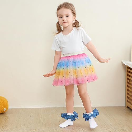Miniatura 5 de Zando Calcetines grandes con volantes para niñas, calcetines de vestir con doble encaje, bonitos calcetines de encaje para niños pequeños y niños,