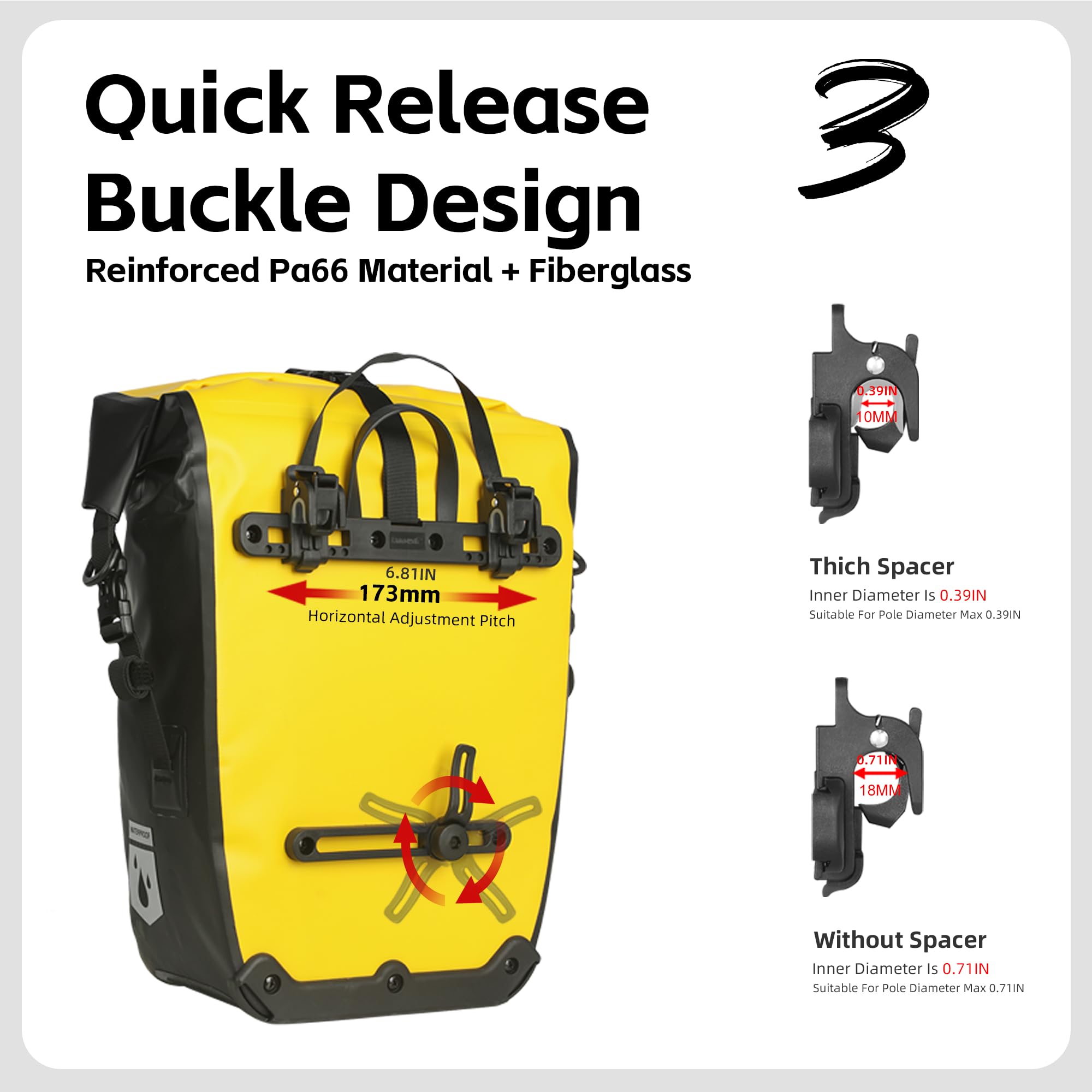 Rhinowalk Sac de vélo étanche 25 l pour porte-bagages de vélo, sac à bandoulière, sacoche d'ordinateur portable, sac de vélo professionnel, jaune